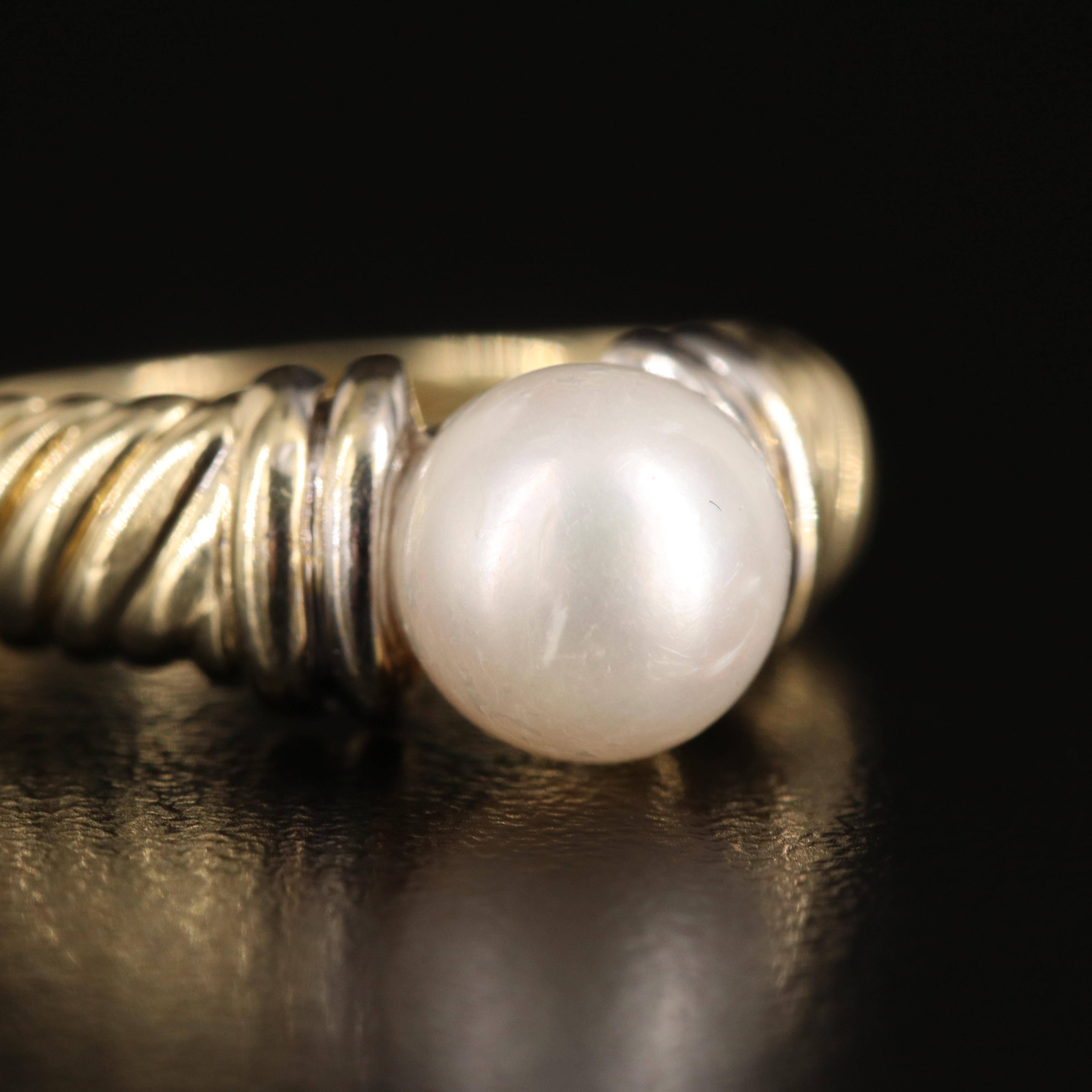14K Pearl Ring with Fluted Shoulders