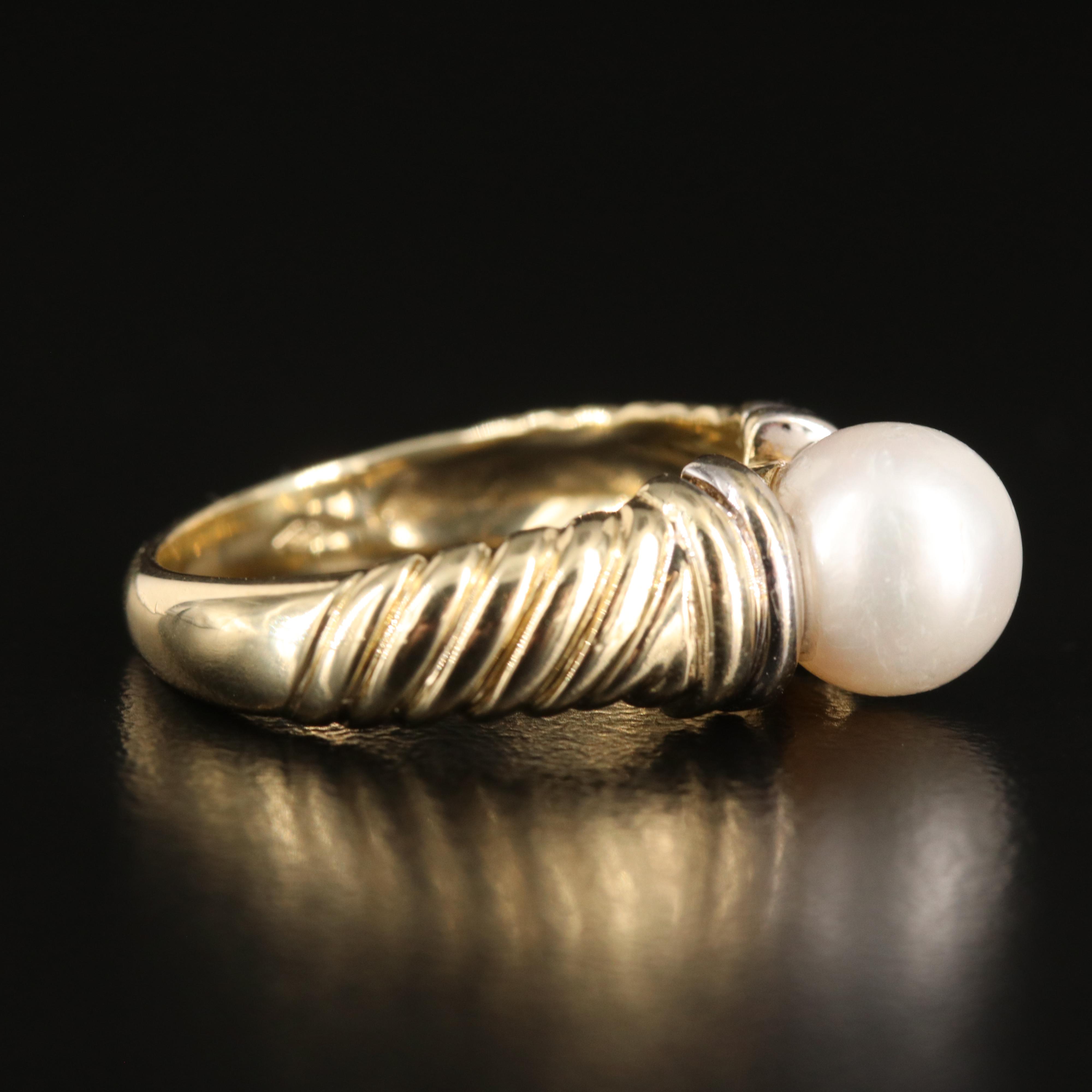 14K Pearl Ring with Fluted Shoulders