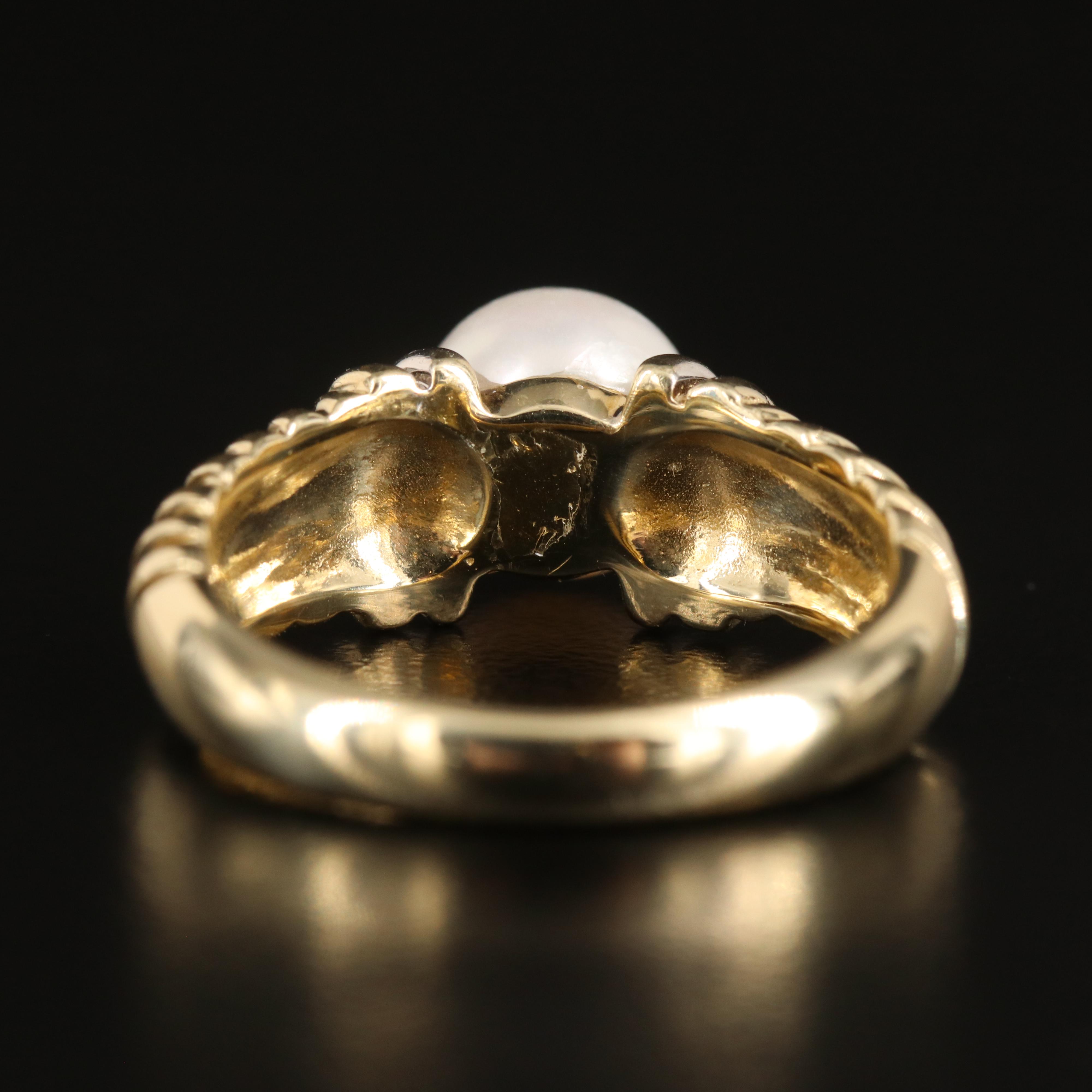 14K Pearl Ring with Fluted Shoulders