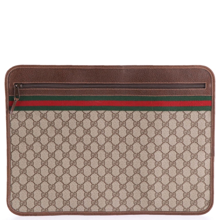 Gucci Accessory Collection Supreme Canvas, Web, and Leather Portfolio Zip Pouch