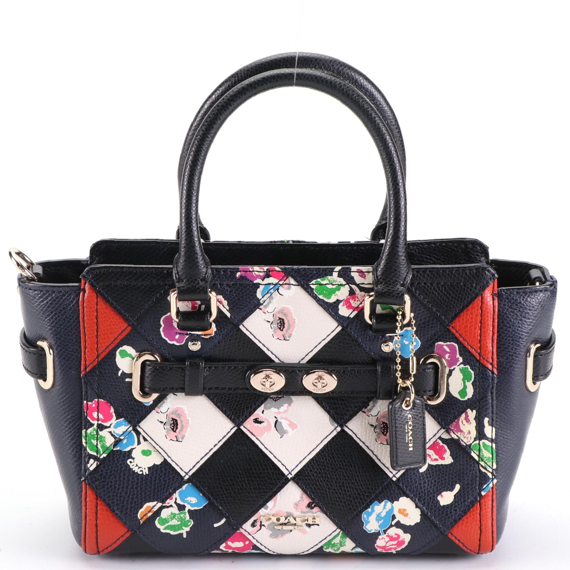 Coach Blake Carryall Two-Way Bag in Pebble Grain Patchwork/Floral Print Leather