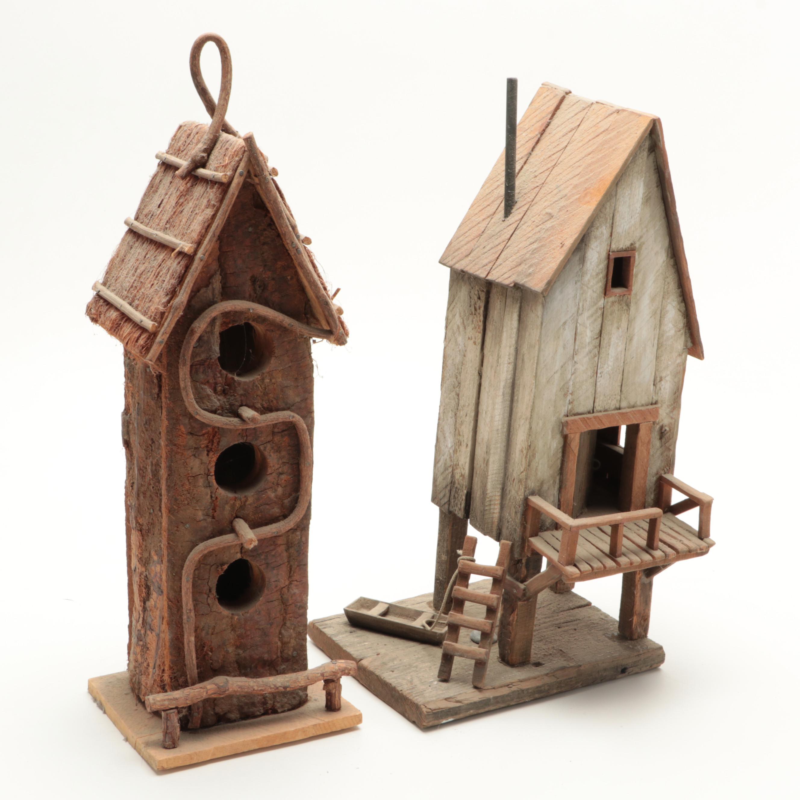 Folk Art Decorative Bird Feeders, Gourd and Windchime