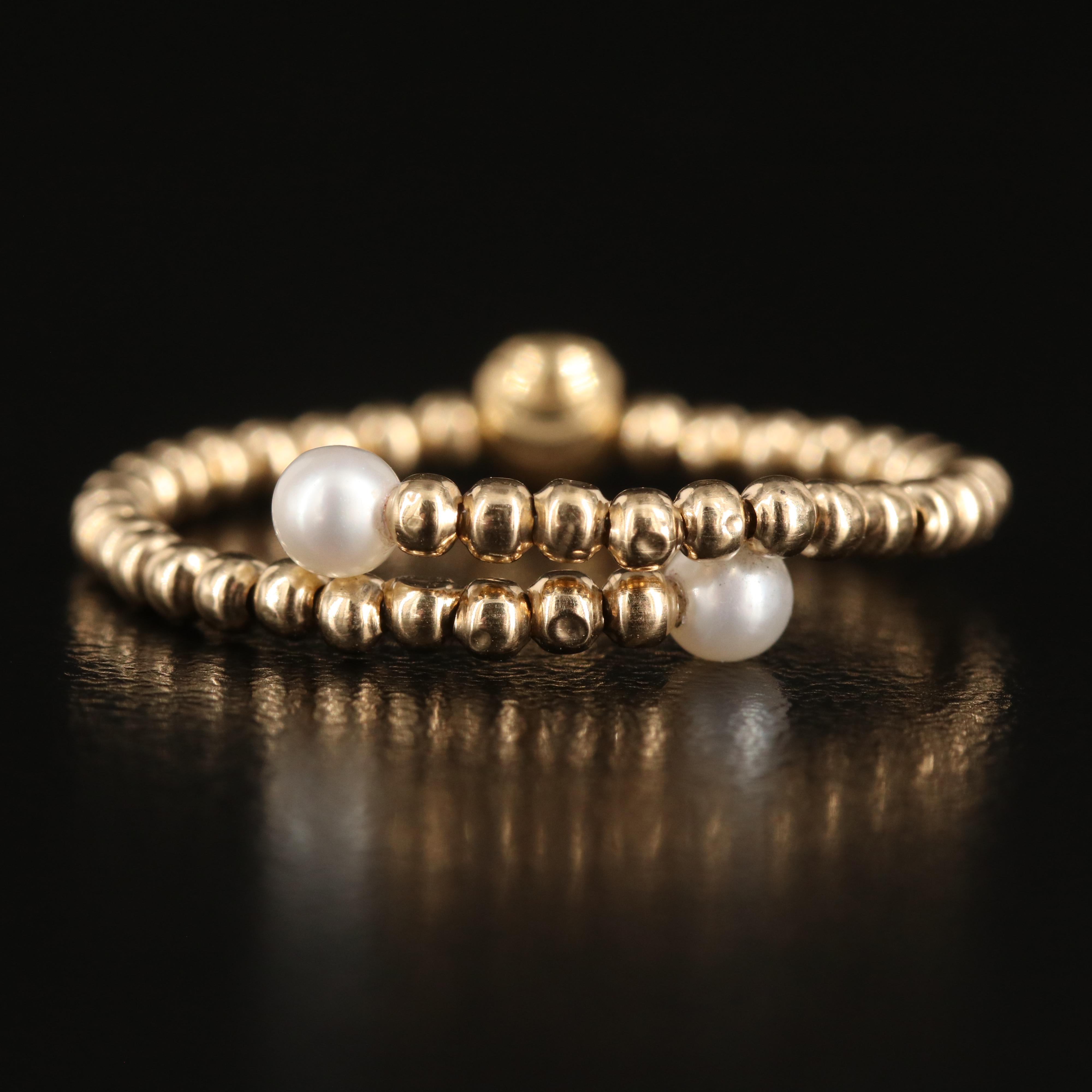 14K Pearl Beaded Torque Wrap Ring