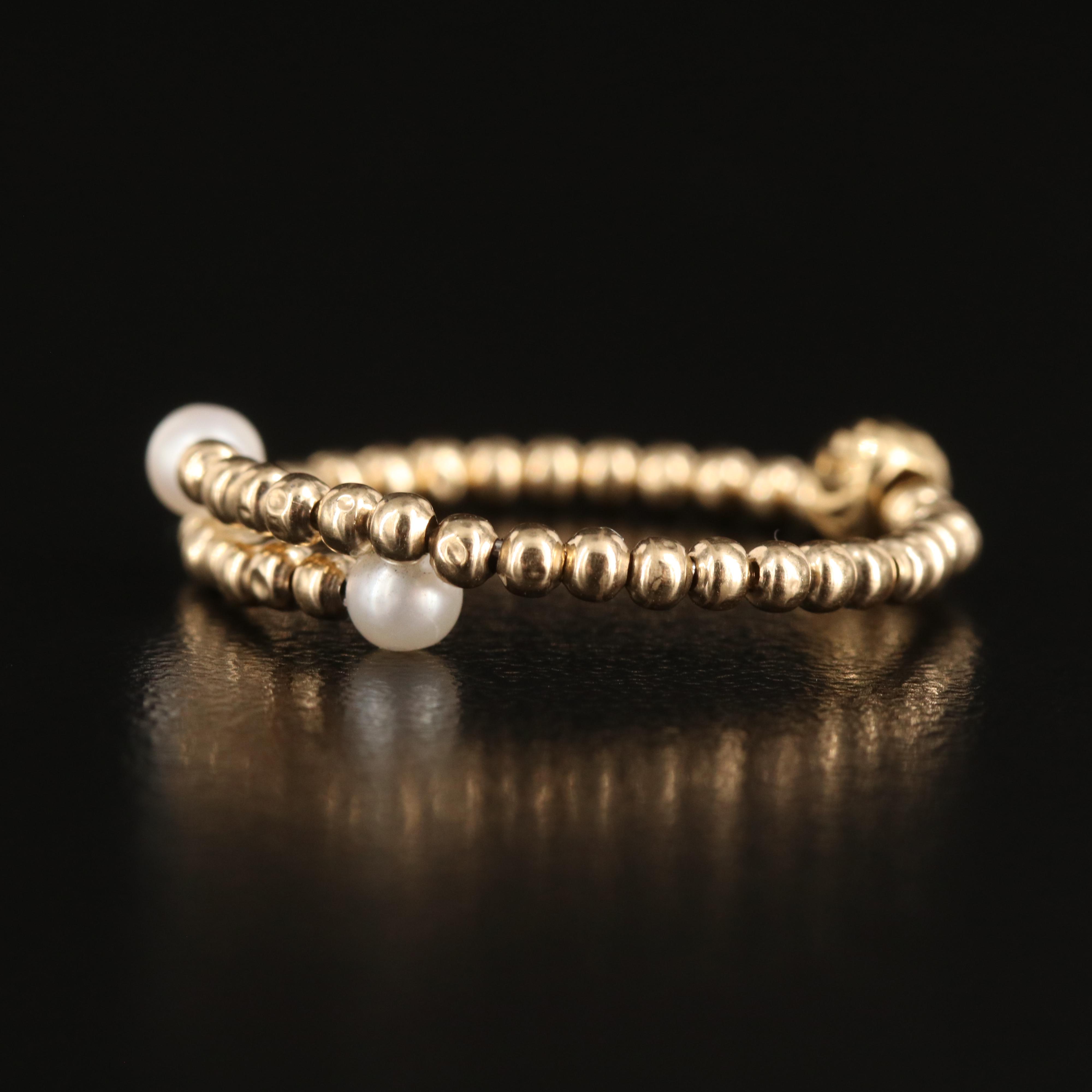 14K Pearl Beaded Torque Wrap Ring