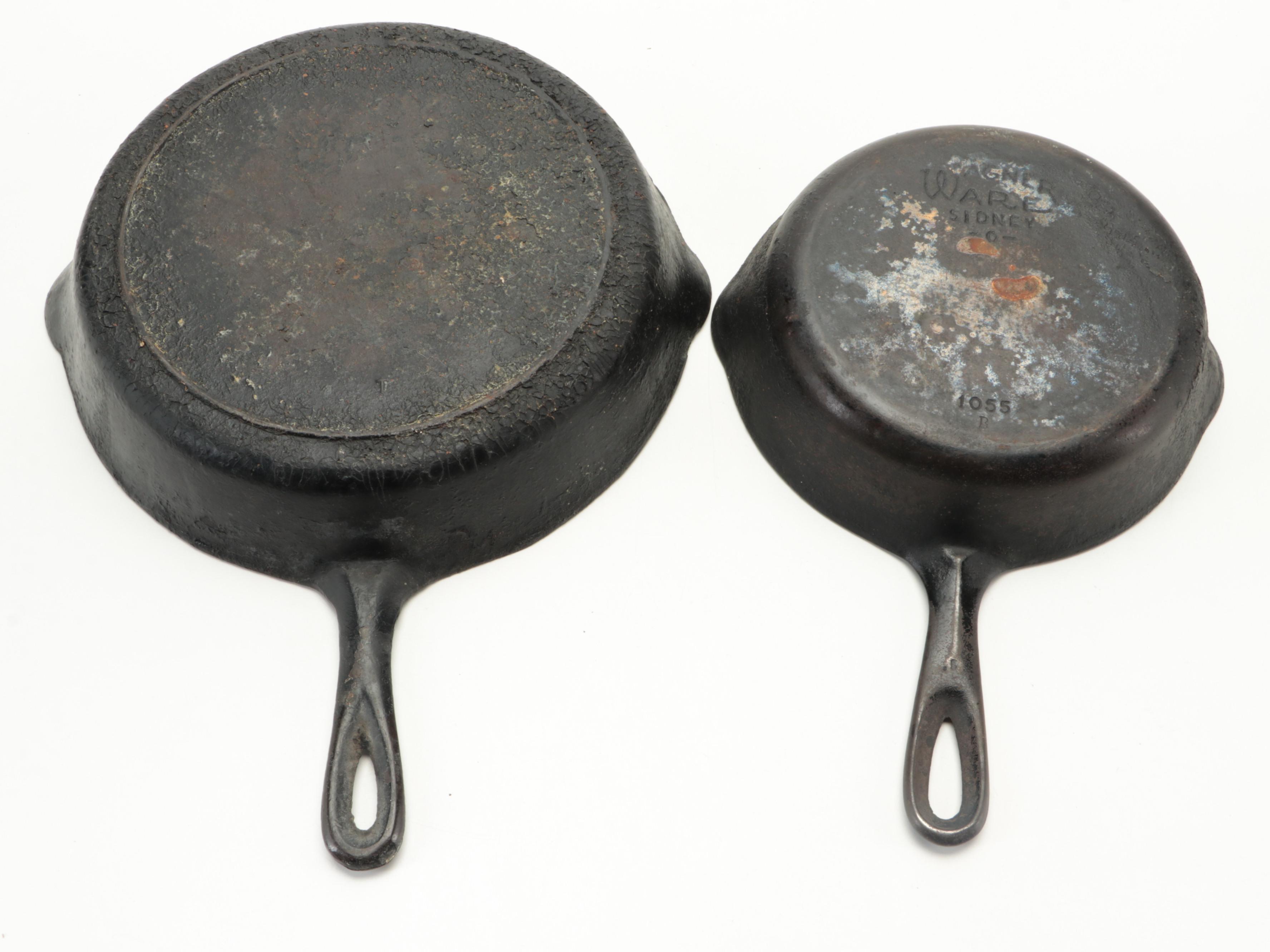 Wagner Ware and Other Cast Iron Skillets with Reversible Griddle Pans