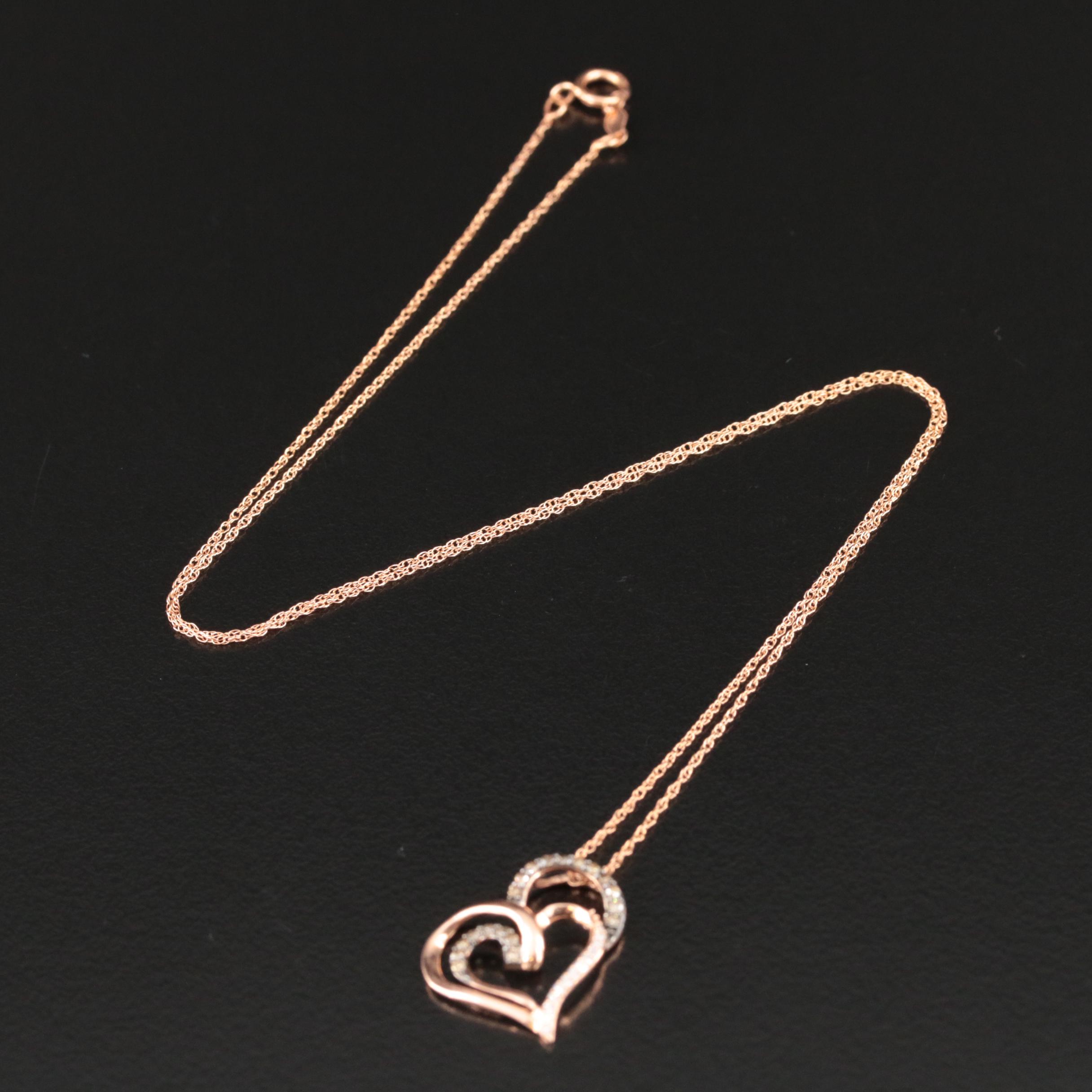 10K Rose Gold 0.21 CTW Diamond Heart Pendant Necklace