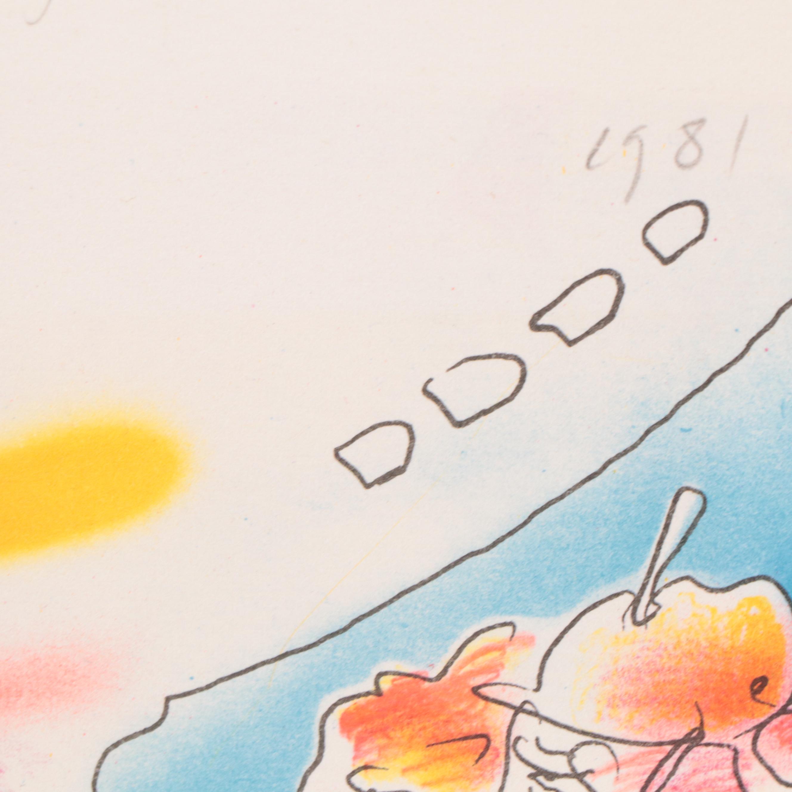 Peter Max Psychedelic Figurative Lithograph "Space Reunion," 1981