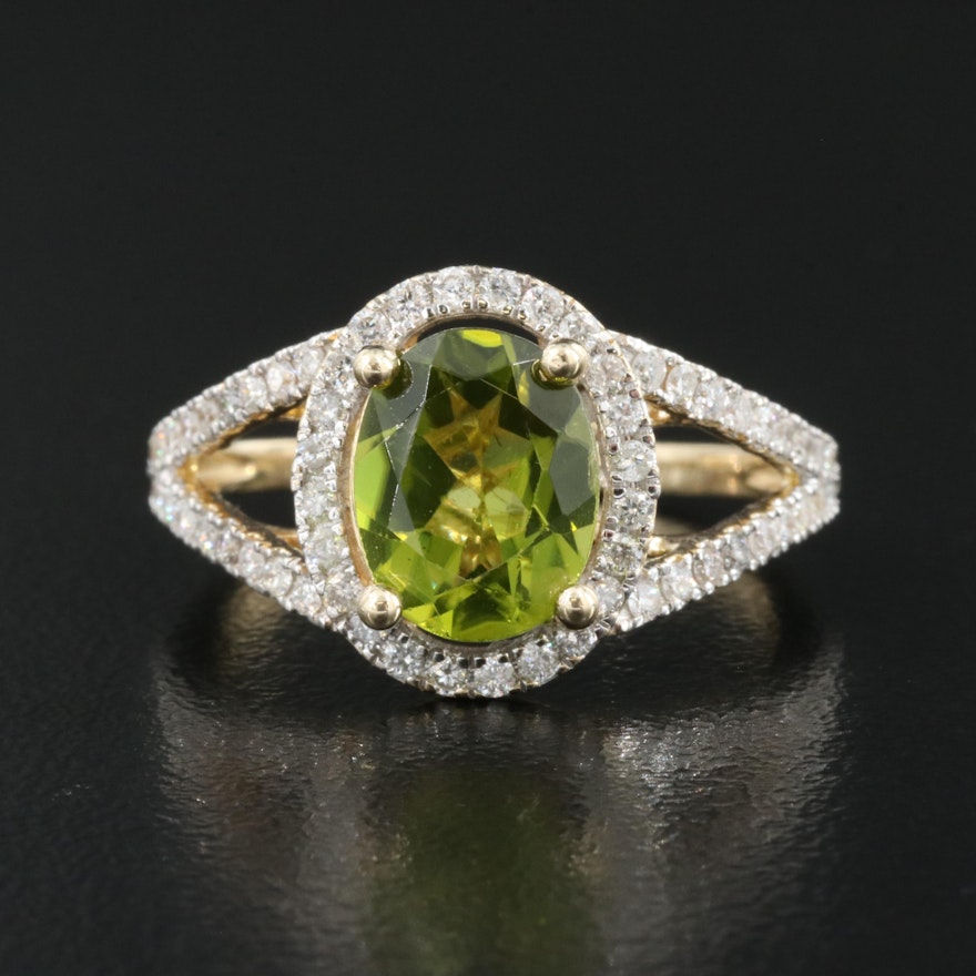 14K Peridot and Diamond Ring