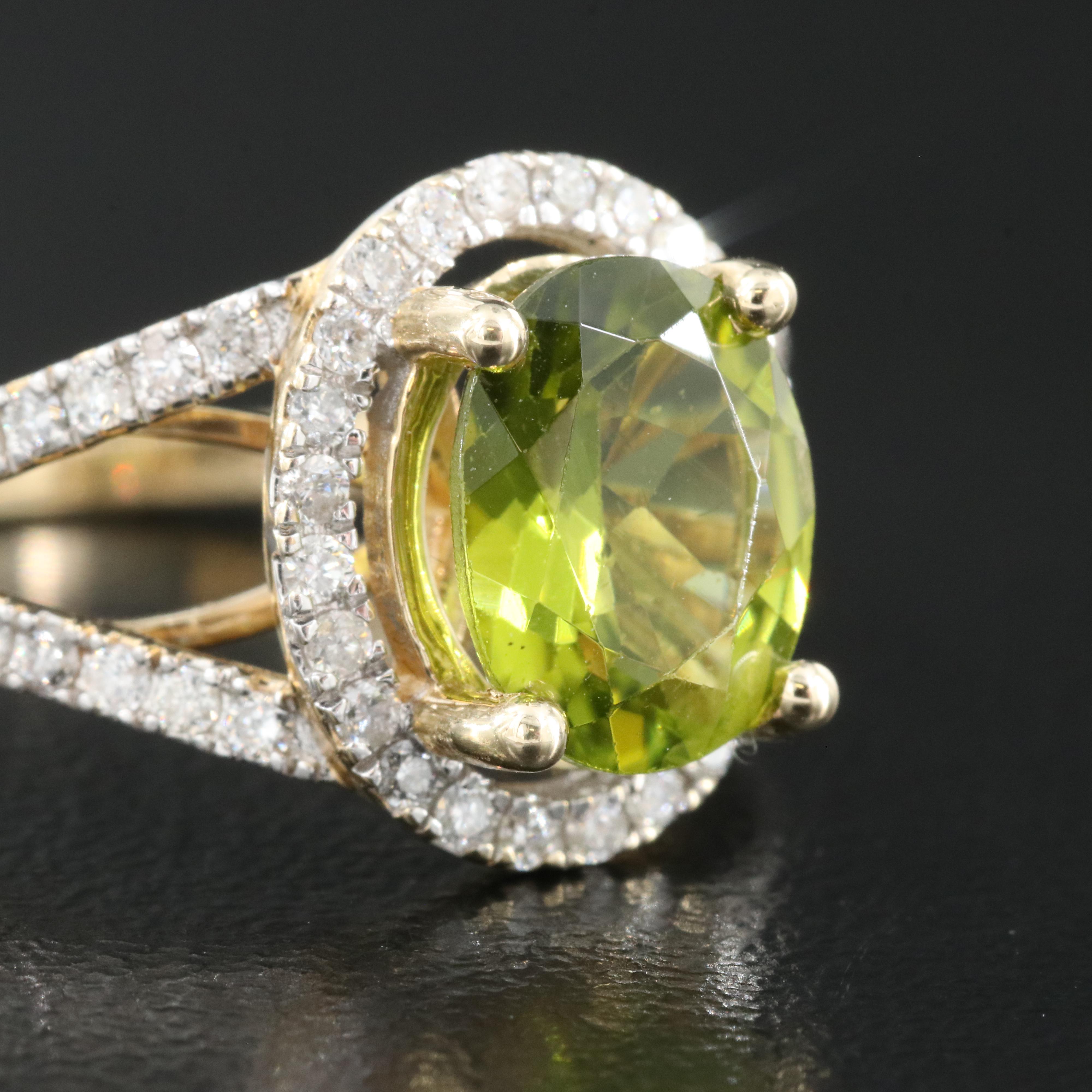 14K Peridot and Diamond Ring