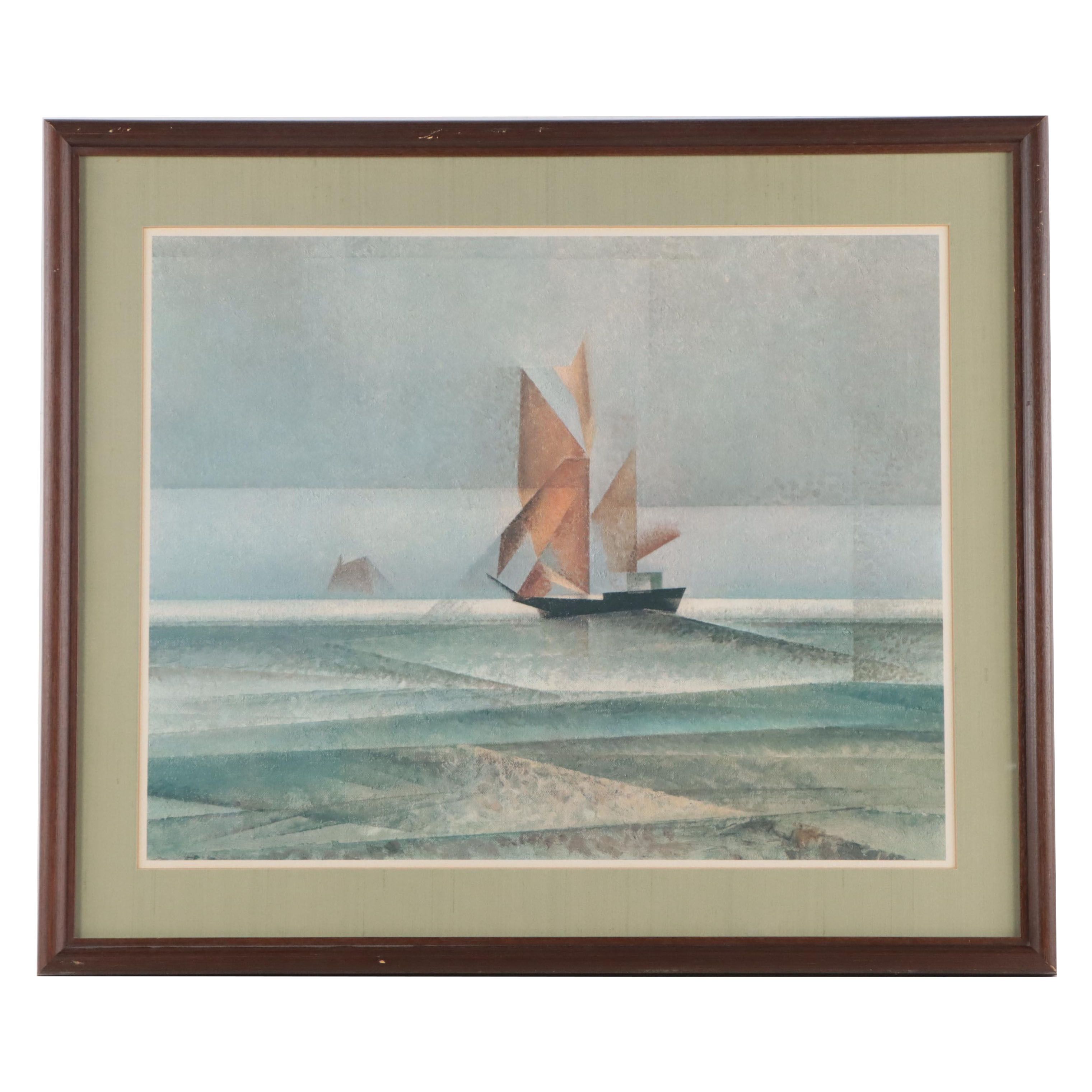 Offset Lithograph after Lyonel Feininger "Ostsee Schoner," Late 20th Century