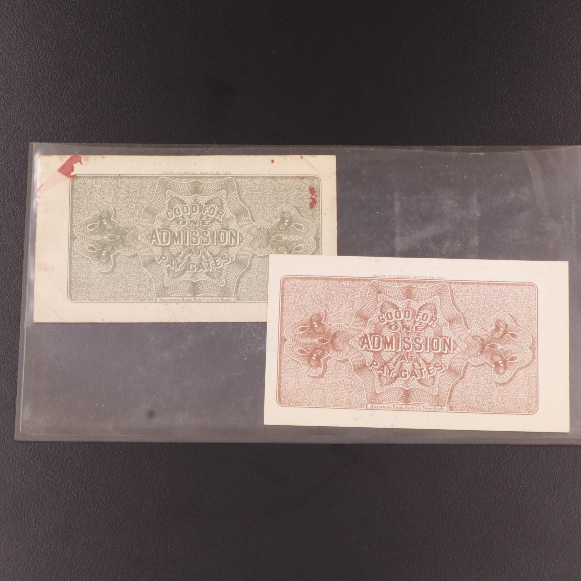 Seven Columbian Exposition Admission Tickets, 1893