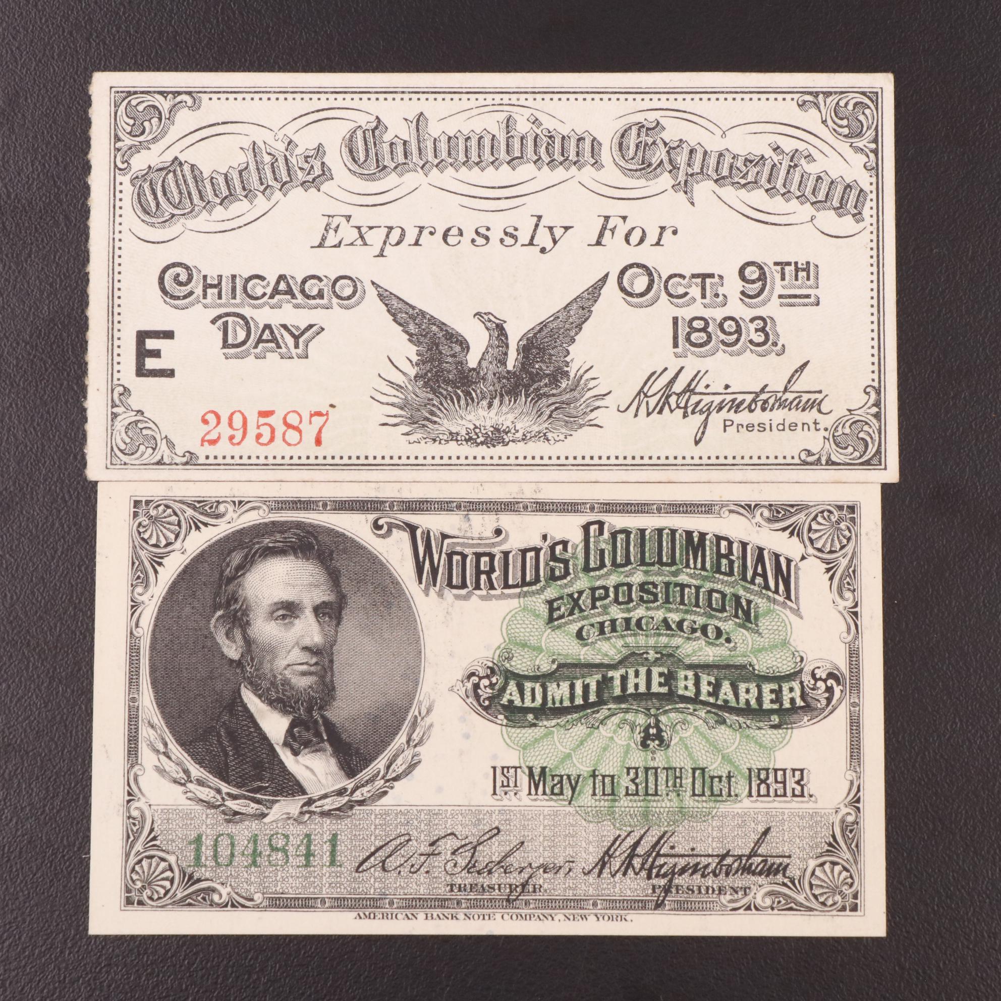 Seven Columbian Exposition Admission Tickets, 1893