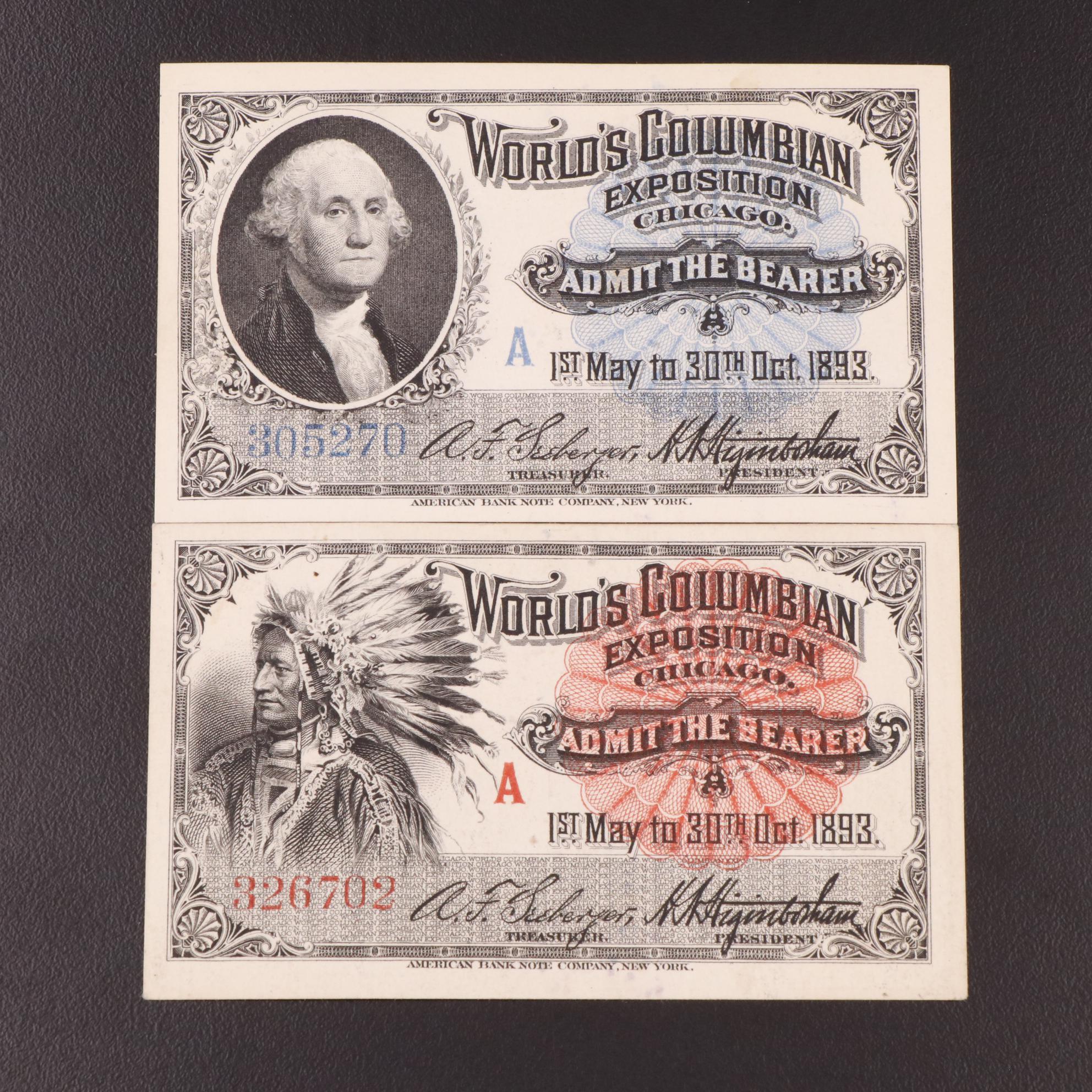 Seven Columbian Exposition Admission Tickets, 1893