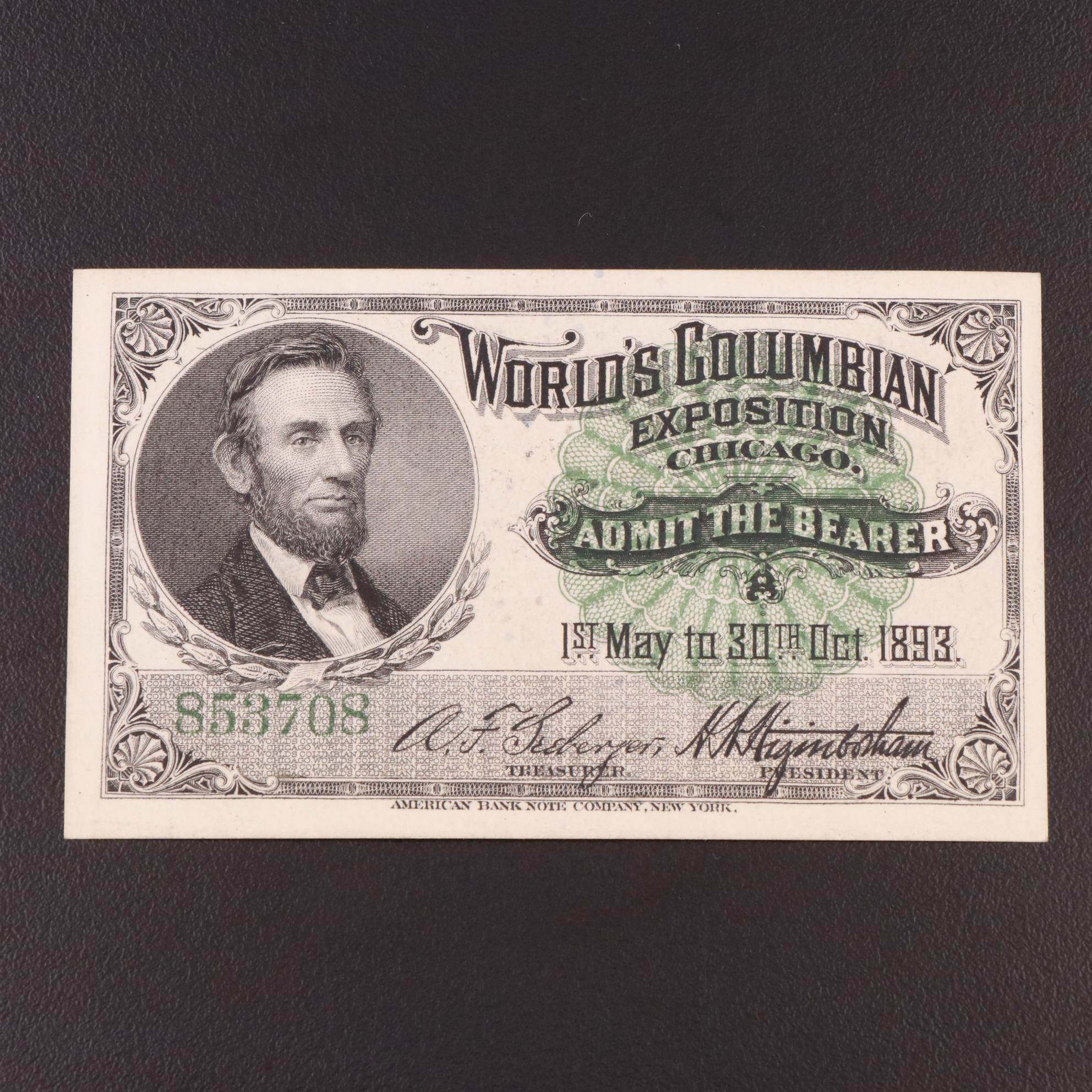 Seven Columbian Exposition Admission Tickets, 1893