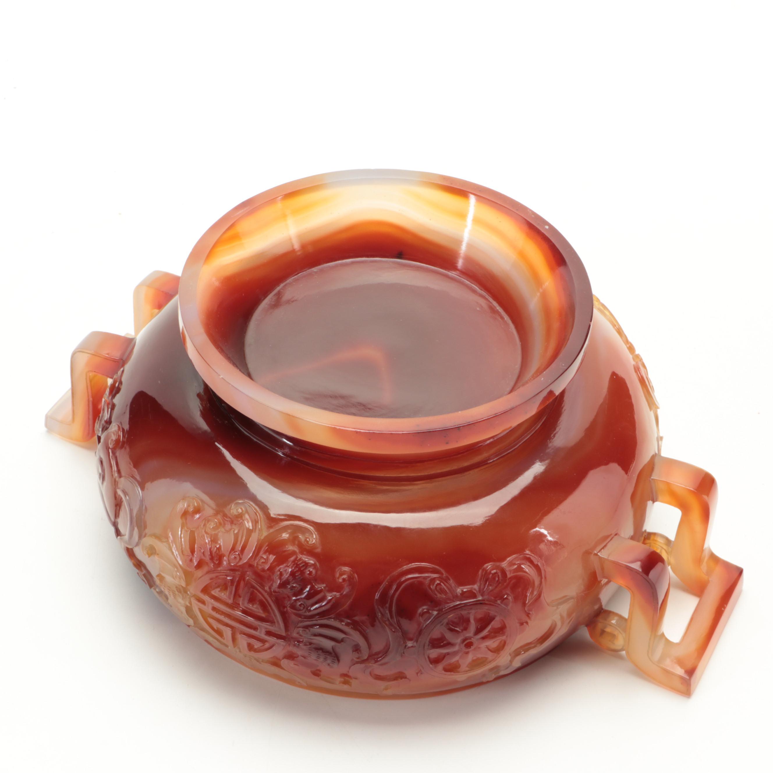 Chinese Carved Agate Carved Censer on Hardwood Stand