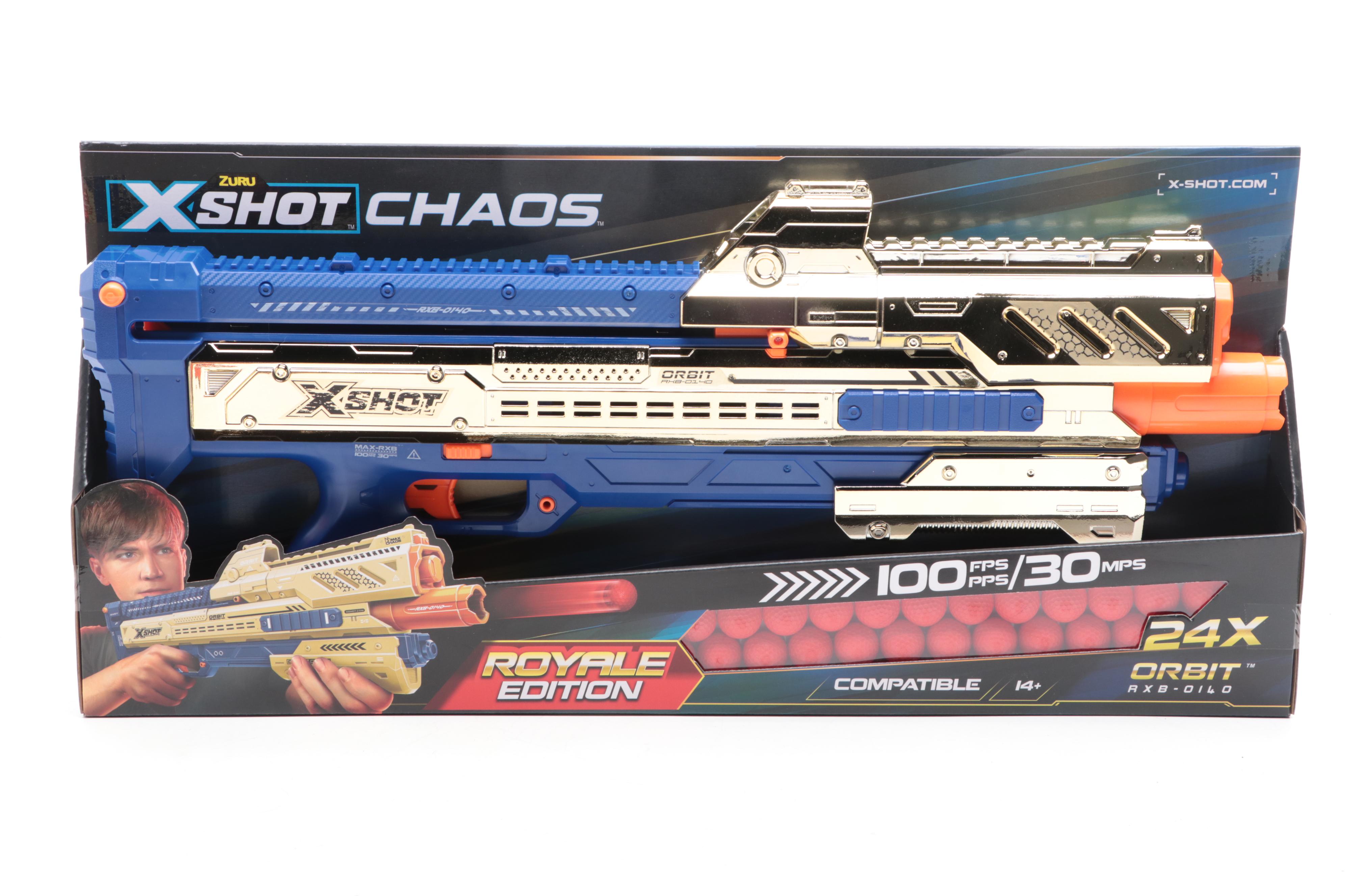 Four ZURU X-Shot Chaos Golden Orbit Blasters