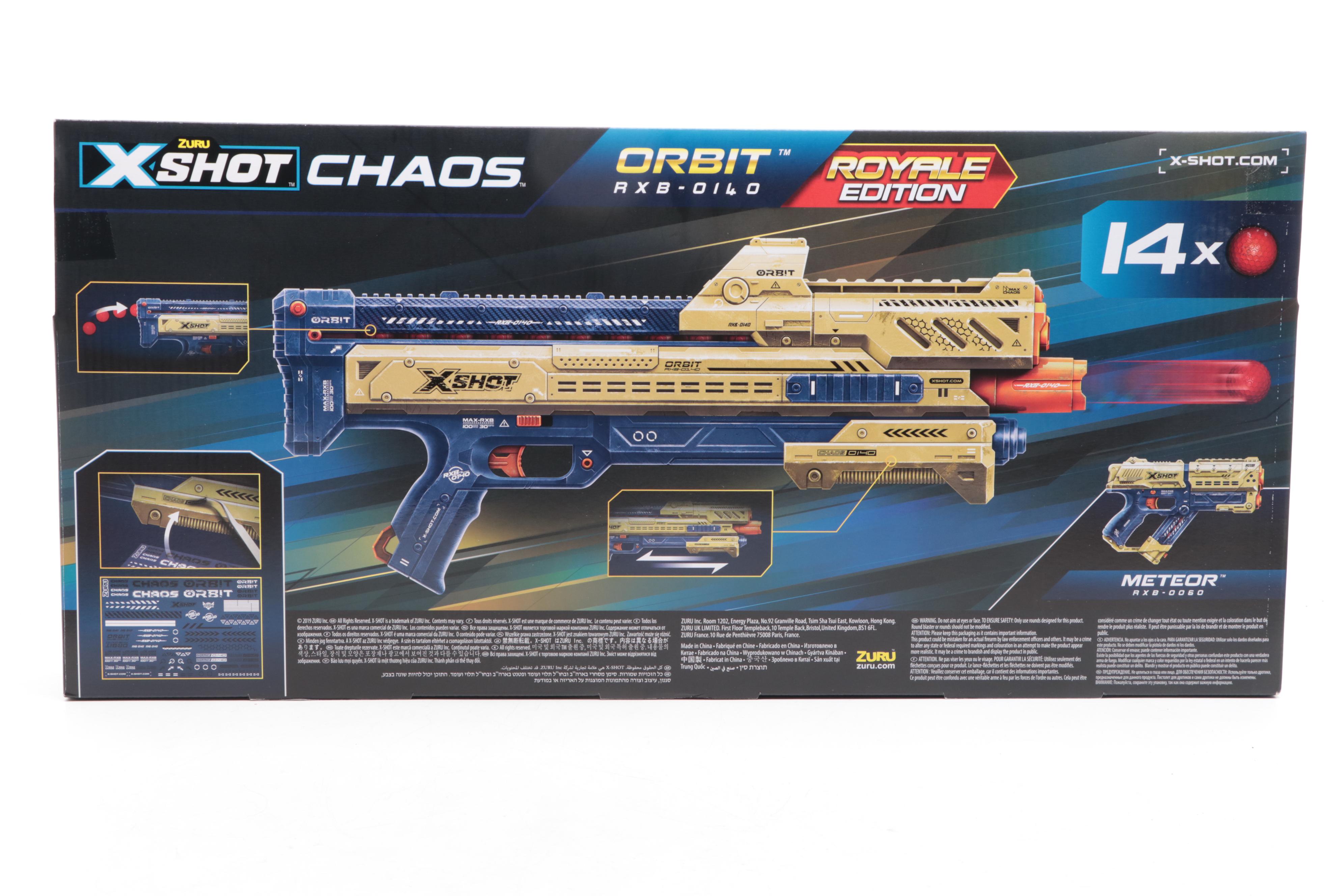 Four ZURU X-Shot Chaos Golden Orbit Blasters