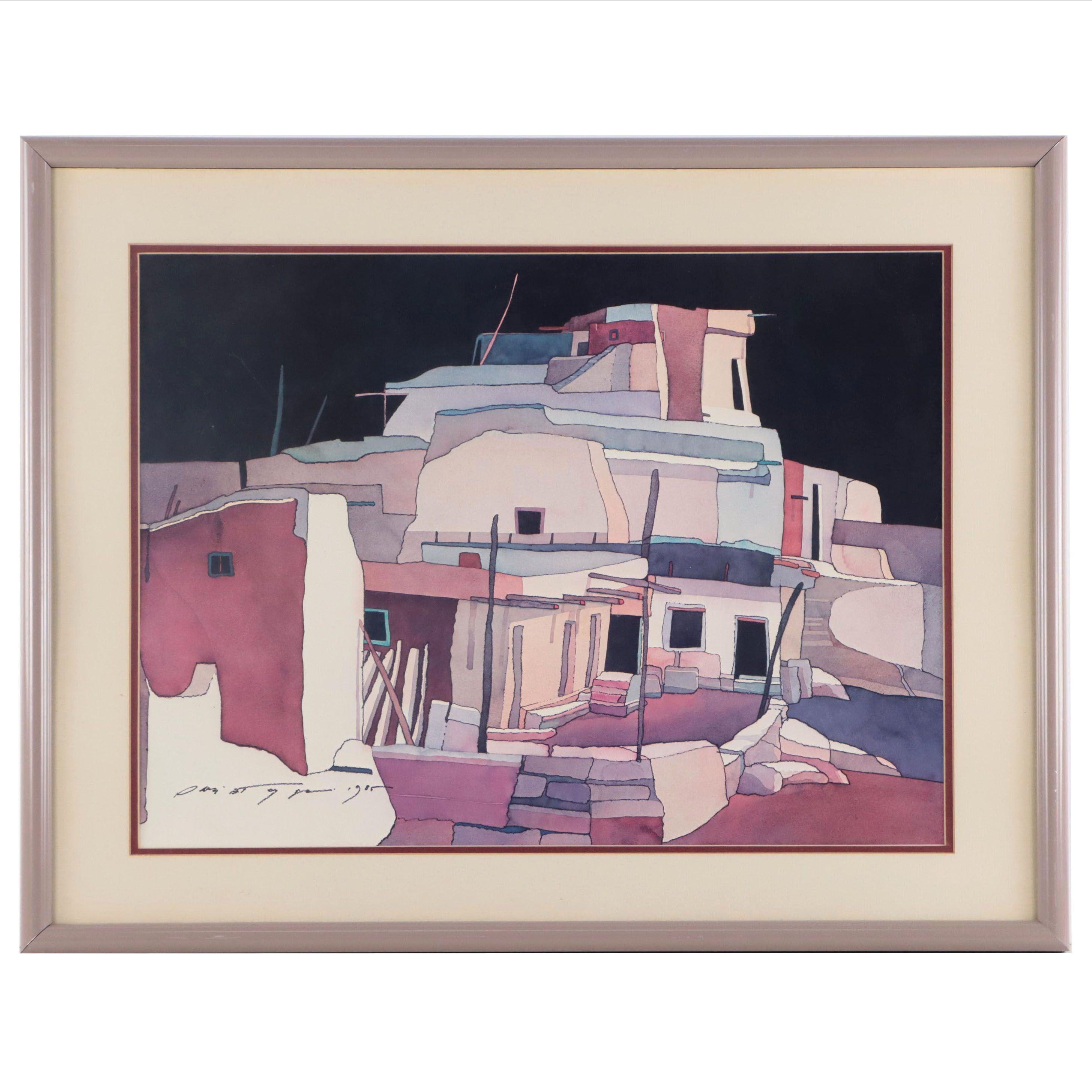 Offset Lithograph After Sari Staggs "Night Village," Late 20th Century