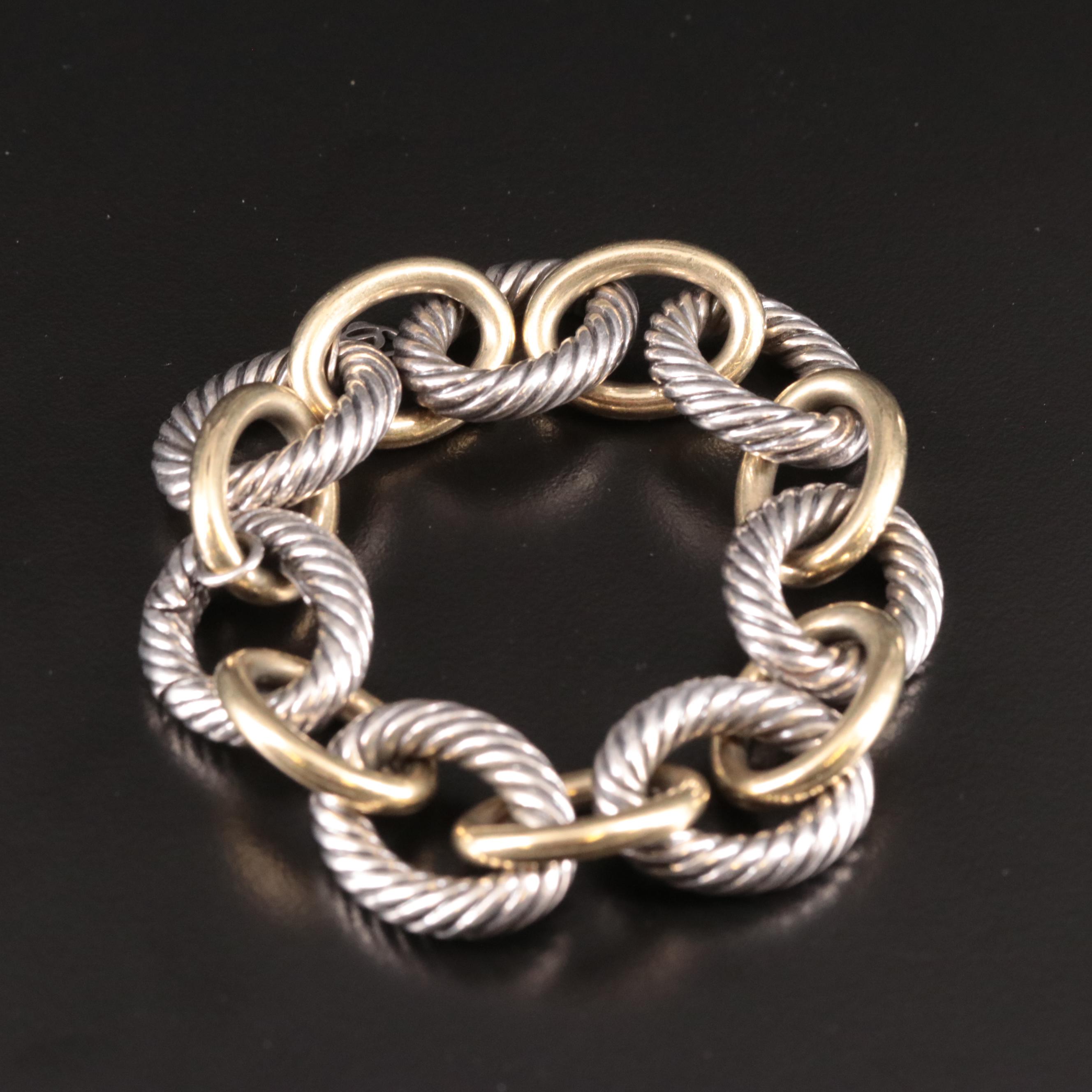 David Yurman Sterling and 18K Extra Large Oval Link Cable Bracelet
