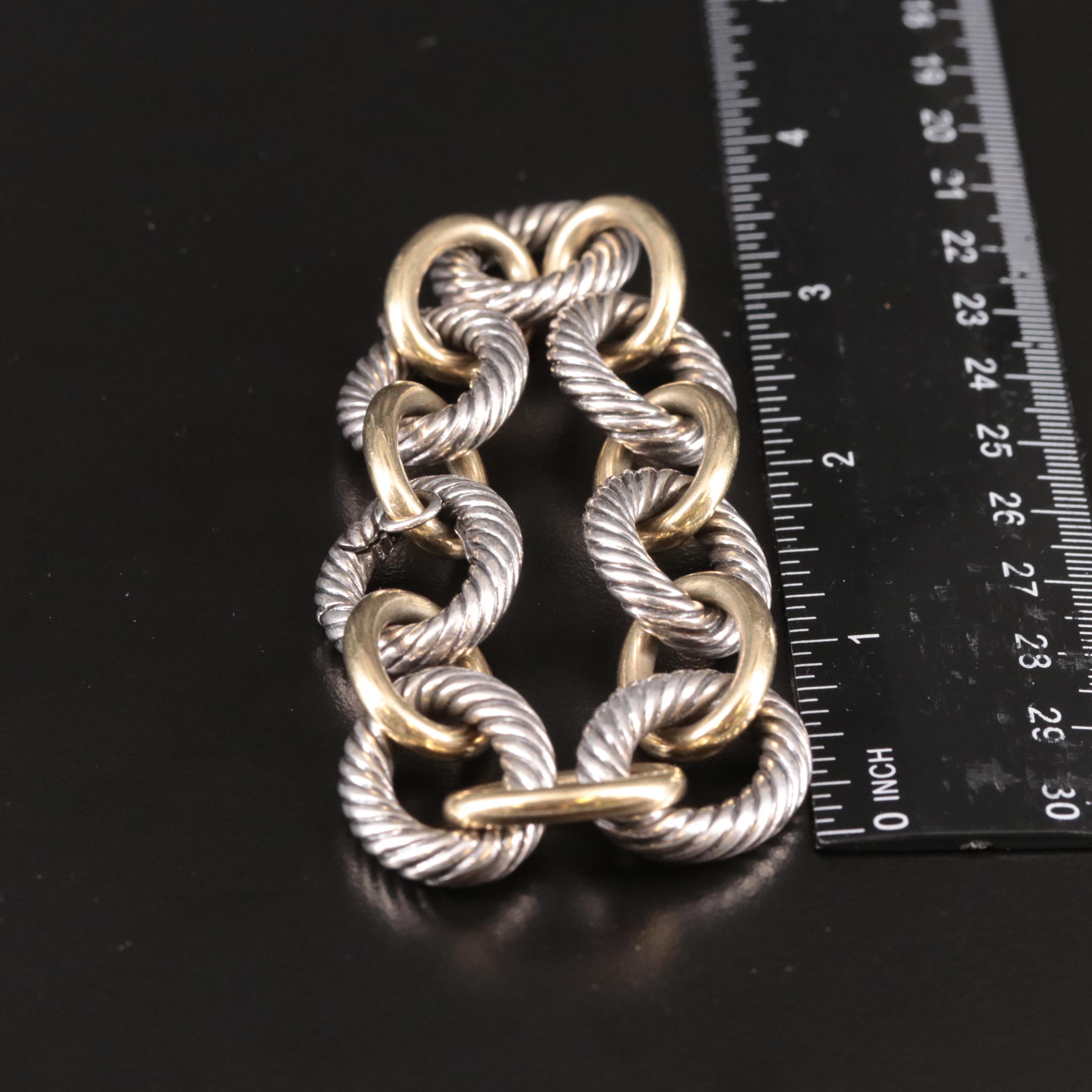 David Yurman Sterling and 18K Extra Large Oval Link Cable Bracelet