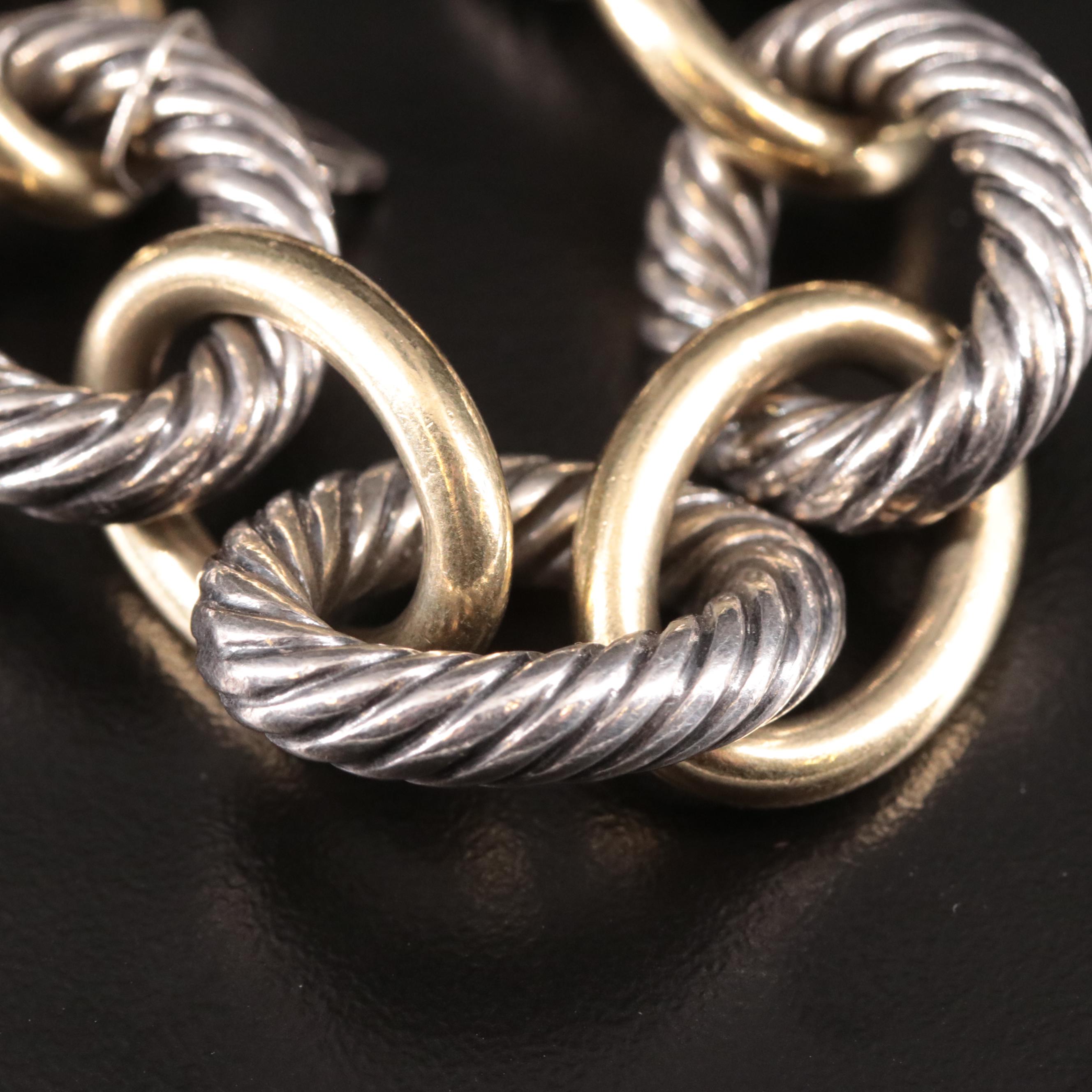 David Yurman Sterling and 18K Extra Large Oval Link Cable Bracelet