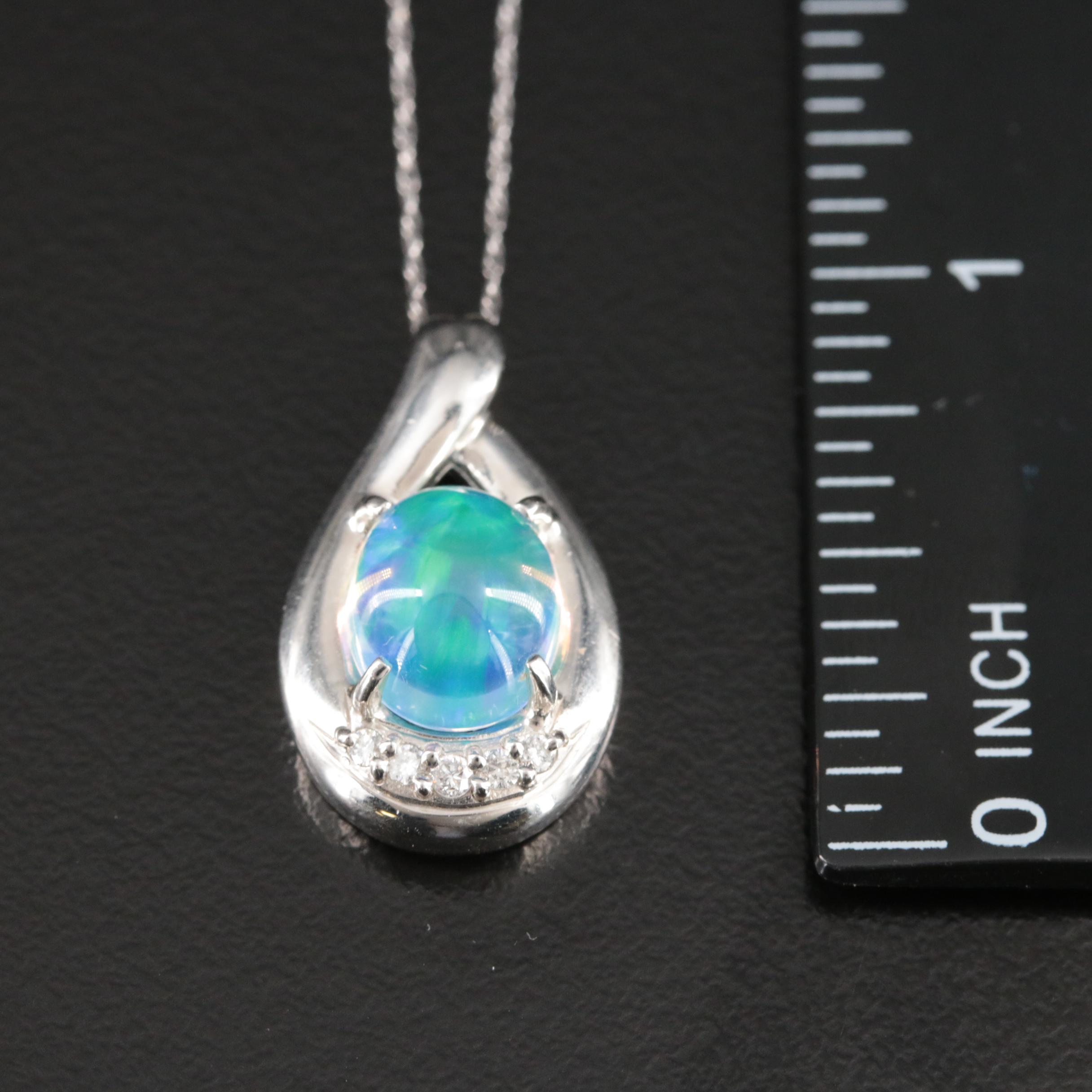 Platinum Opal and Diamond Pendant Necklace