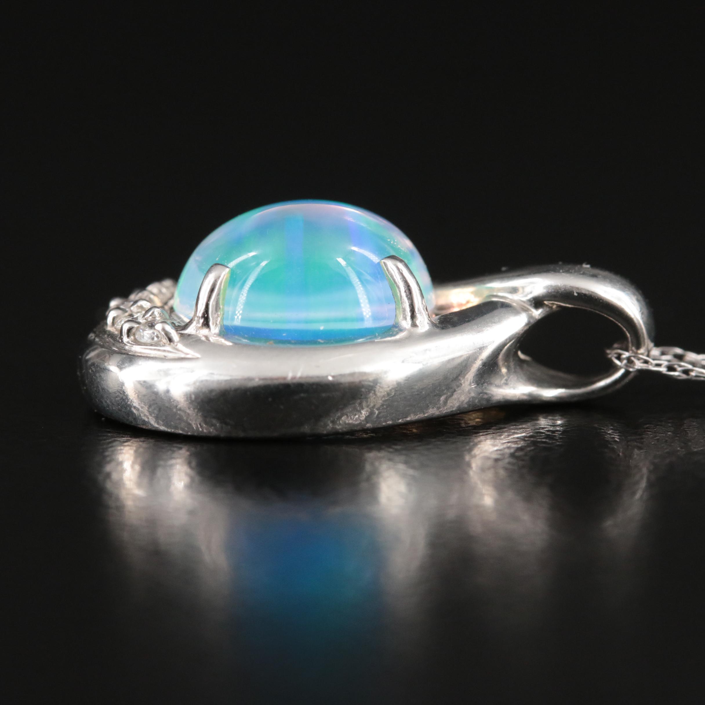 Platinum Opal and Diamond Pendant Necklace
