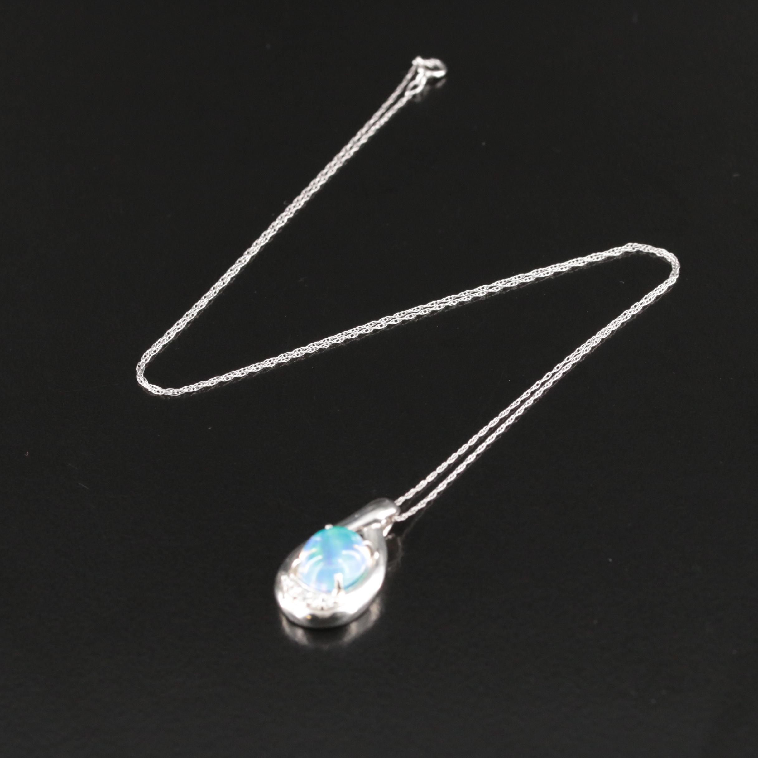 Platinum Opal and Diamond Pendant Necklace