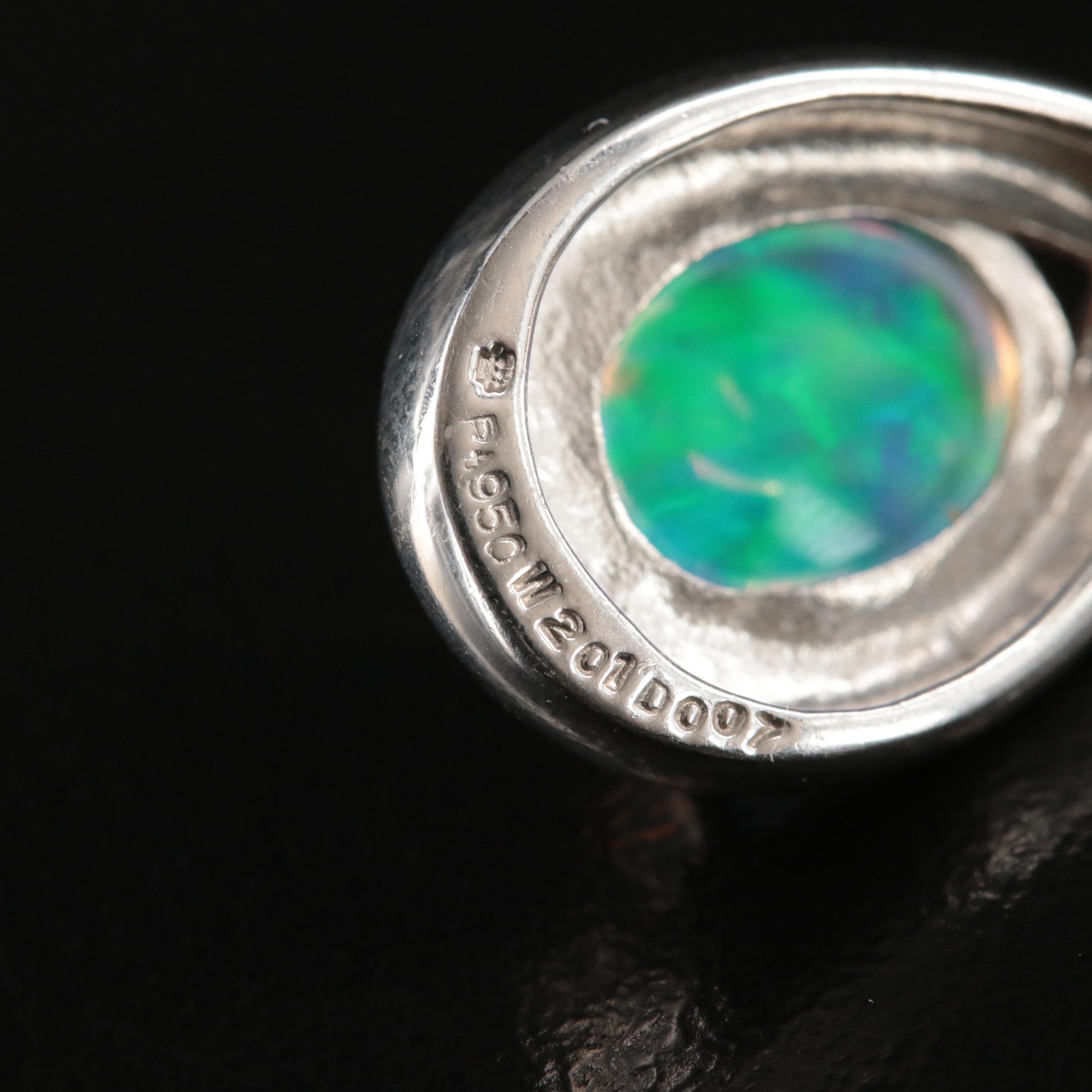 Platinum Opal and Diamond Pendant Necklace