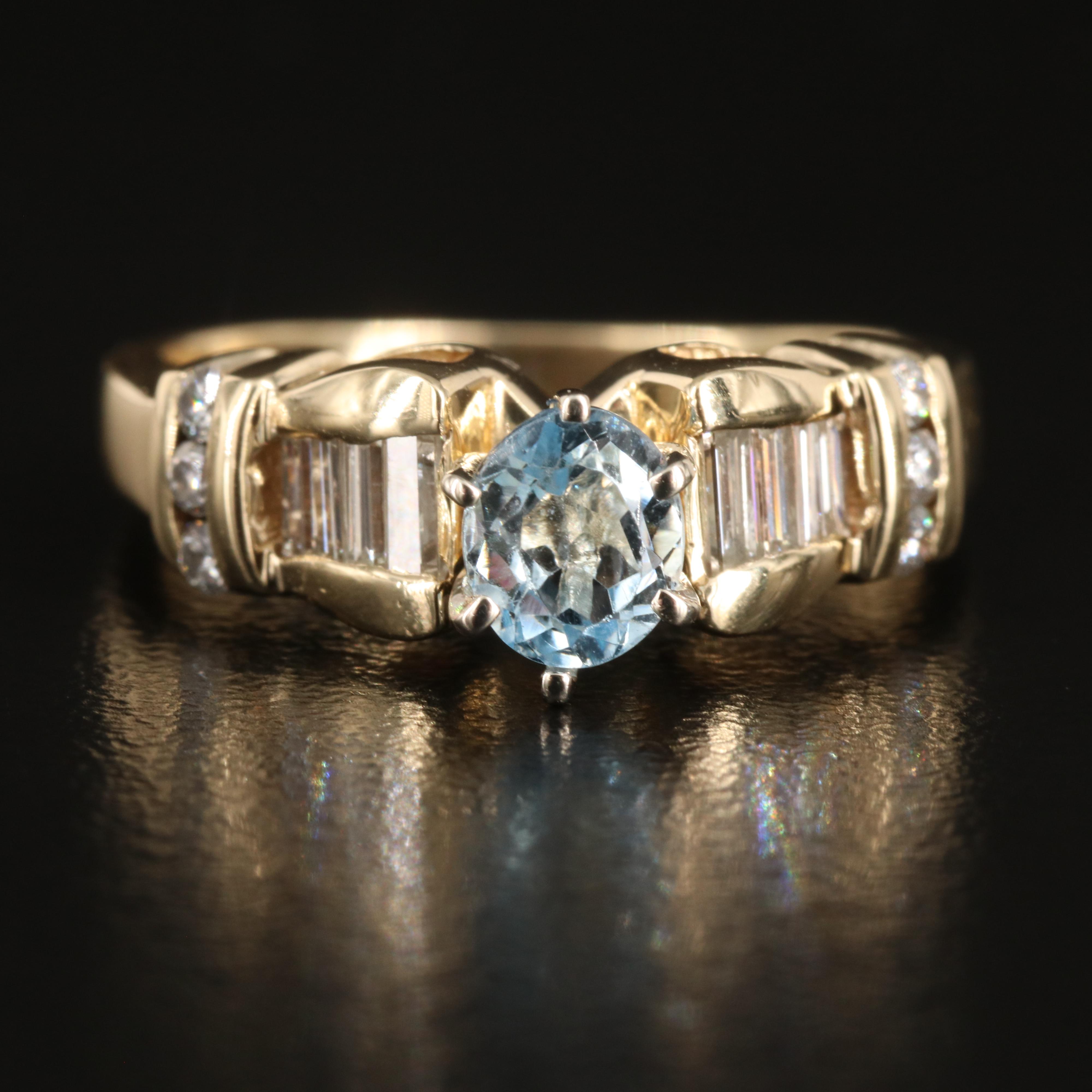 14K Aquamarine and Diamond Ring