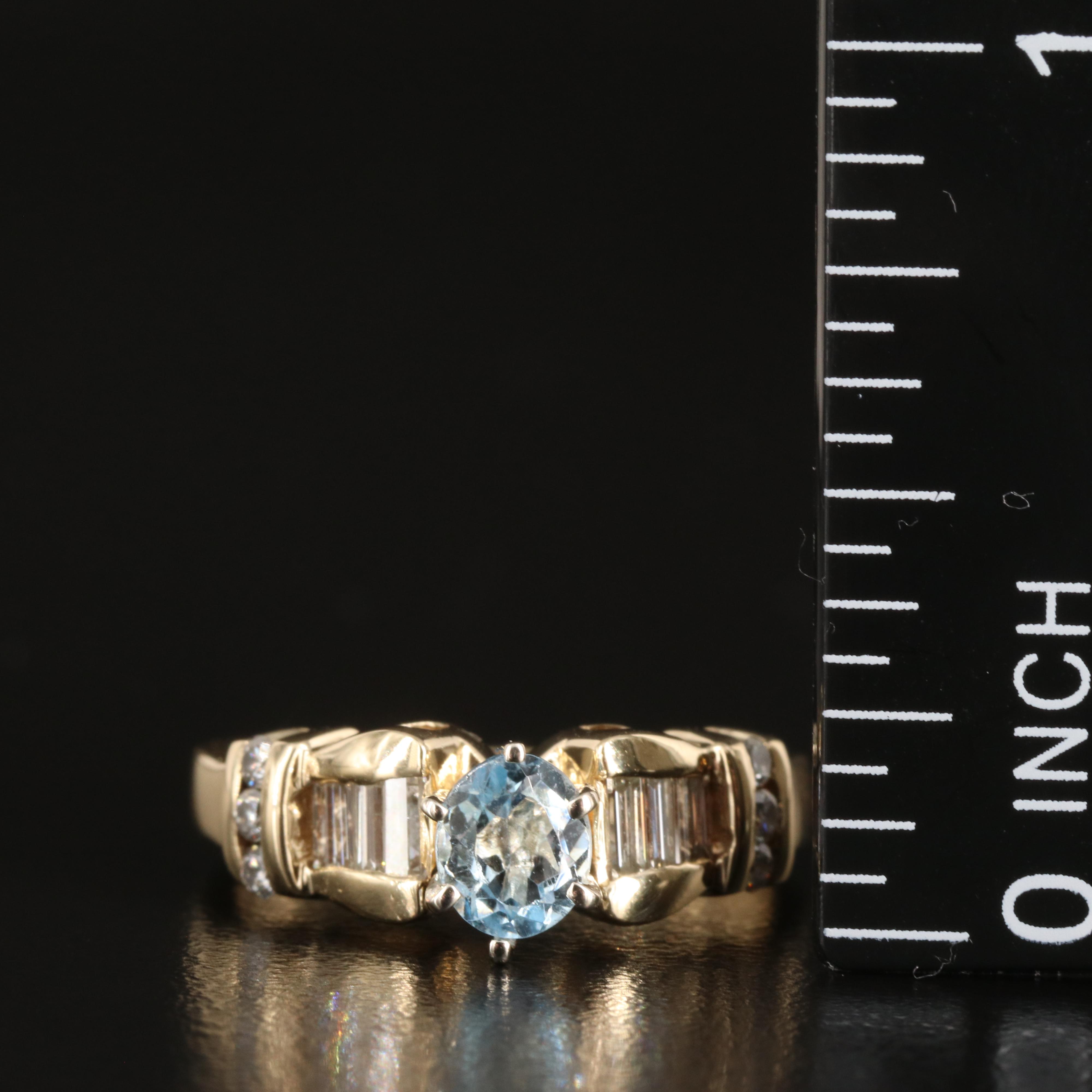 14K Aquamarine and Diamond Ring
