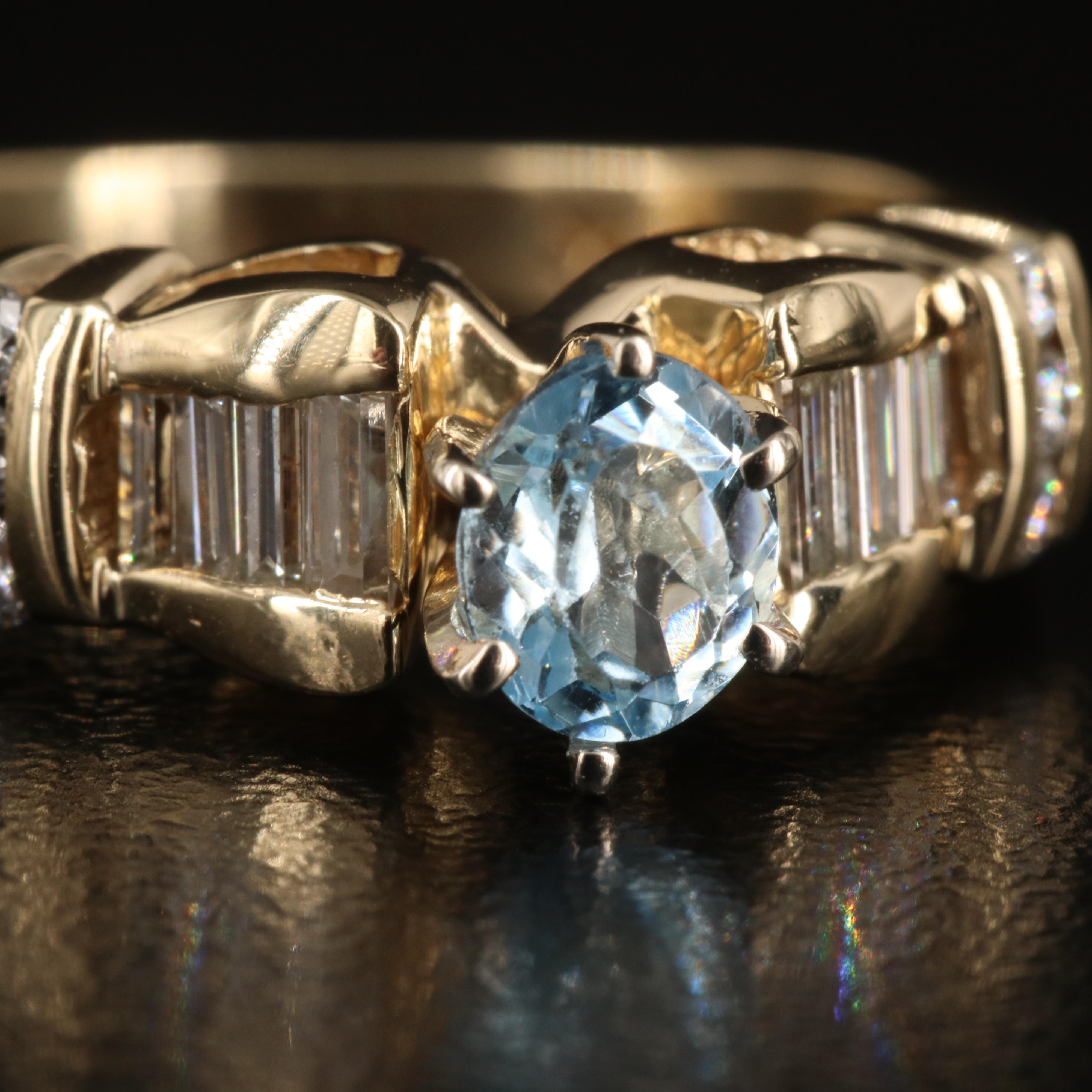 14K Aquamarine and Diamond Ring