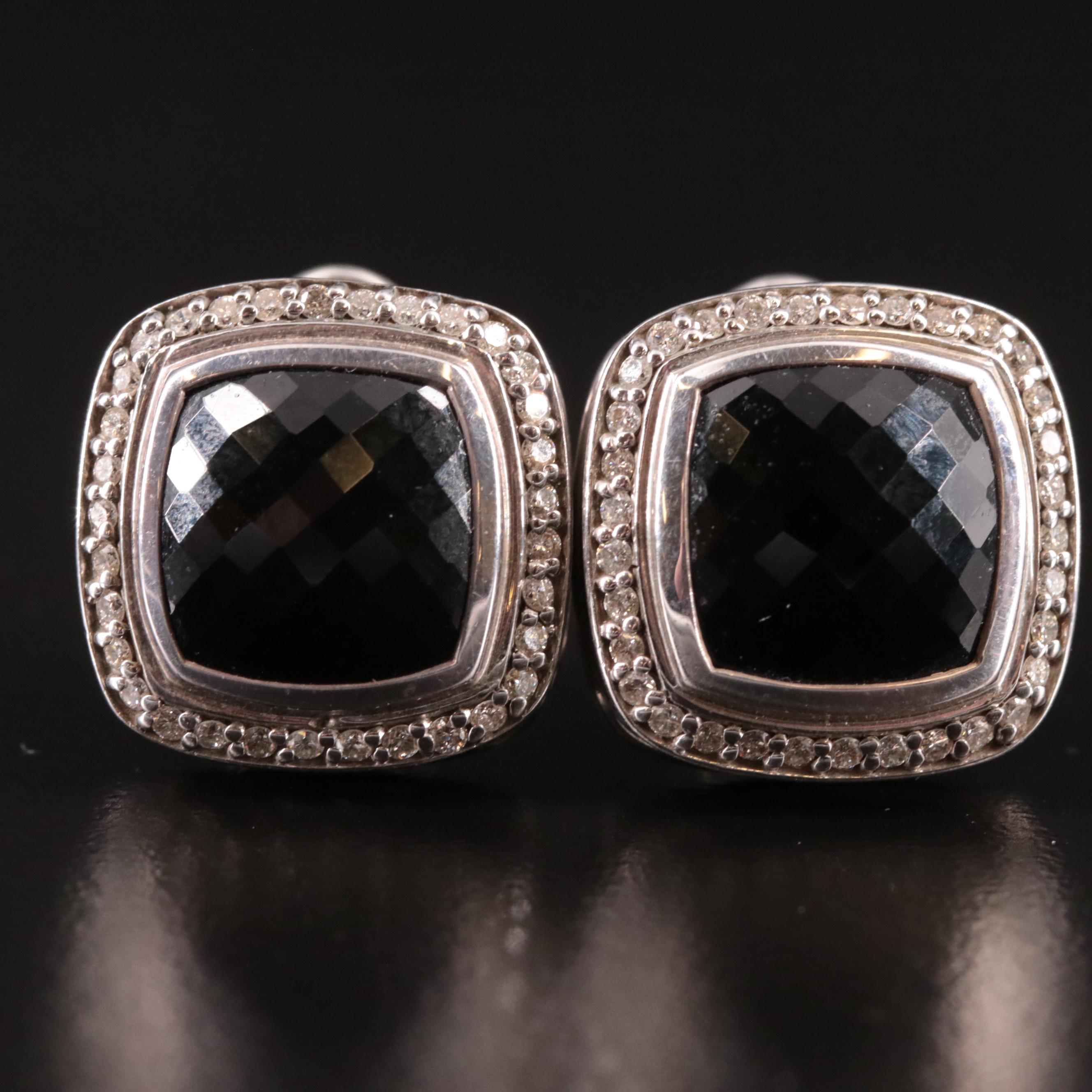 David Yurman 11mm Sterling Onyx and Diamond Albion Earrings