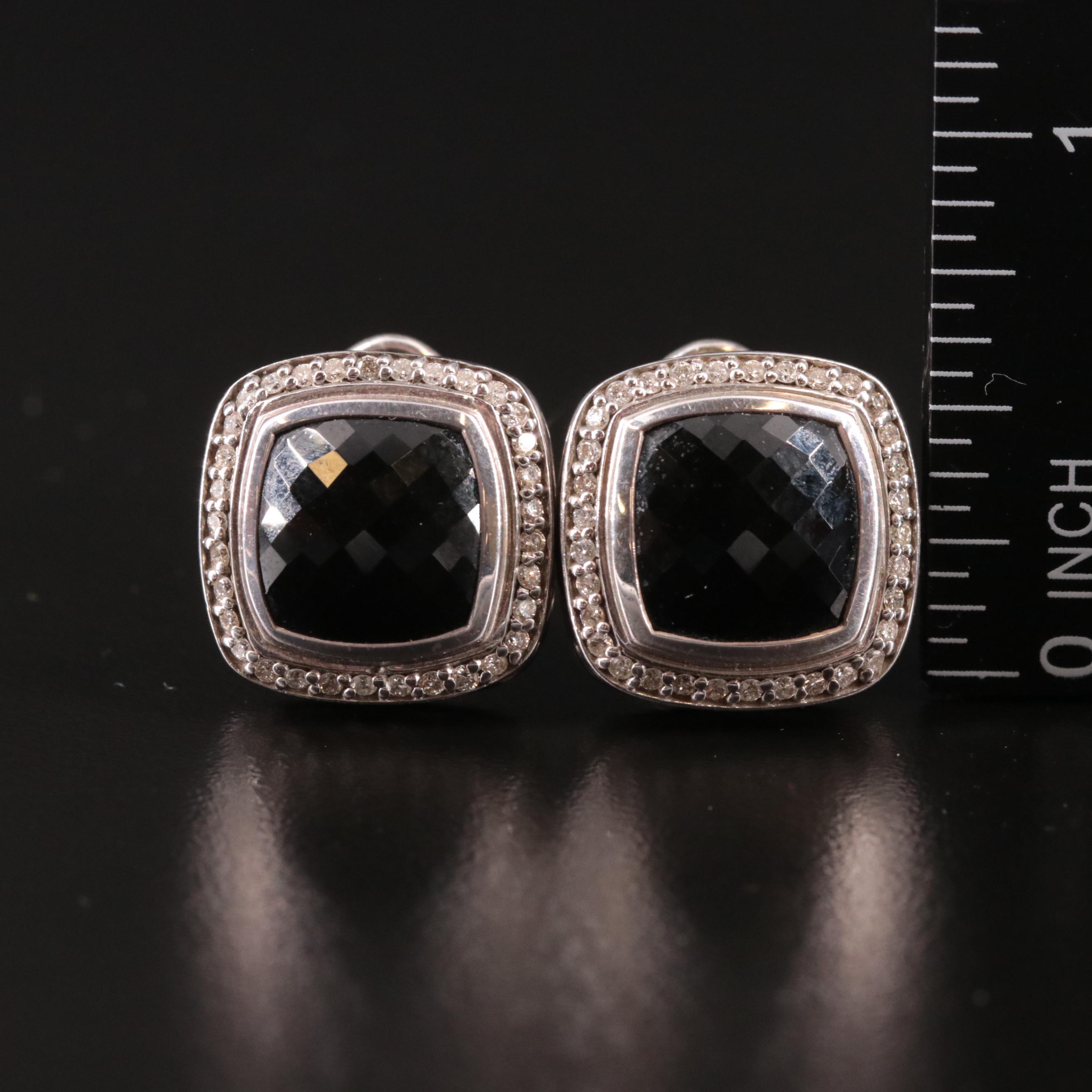 David Yurman 11mm Sterling Onyx and Diamond Albion Earrings