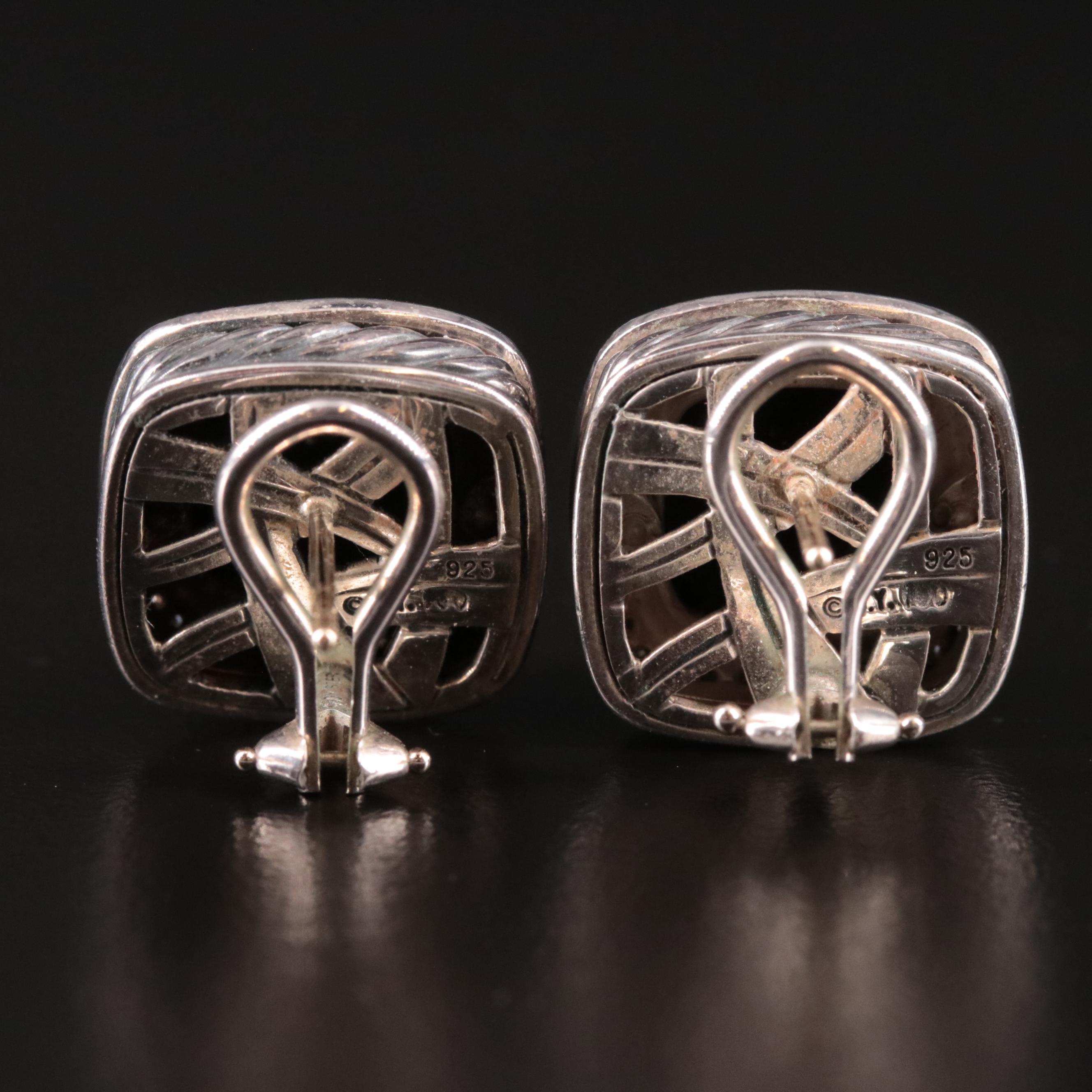 David Yurman 11mm Sterling Onyx and Diamond Albion Earrings