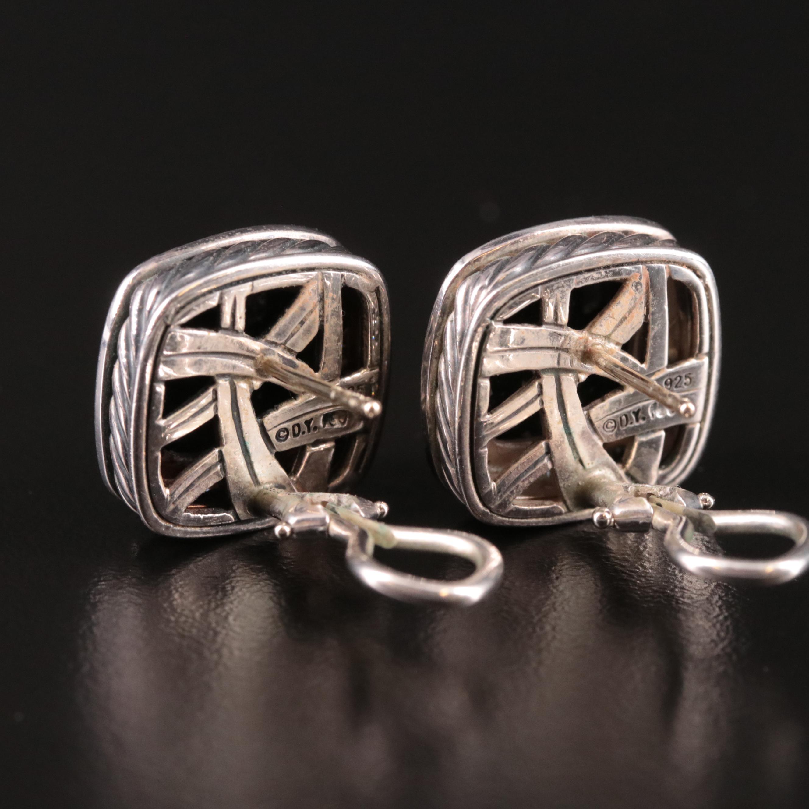 David Yurman 11mm Sterling Onyx and Diamond Albion Earrings