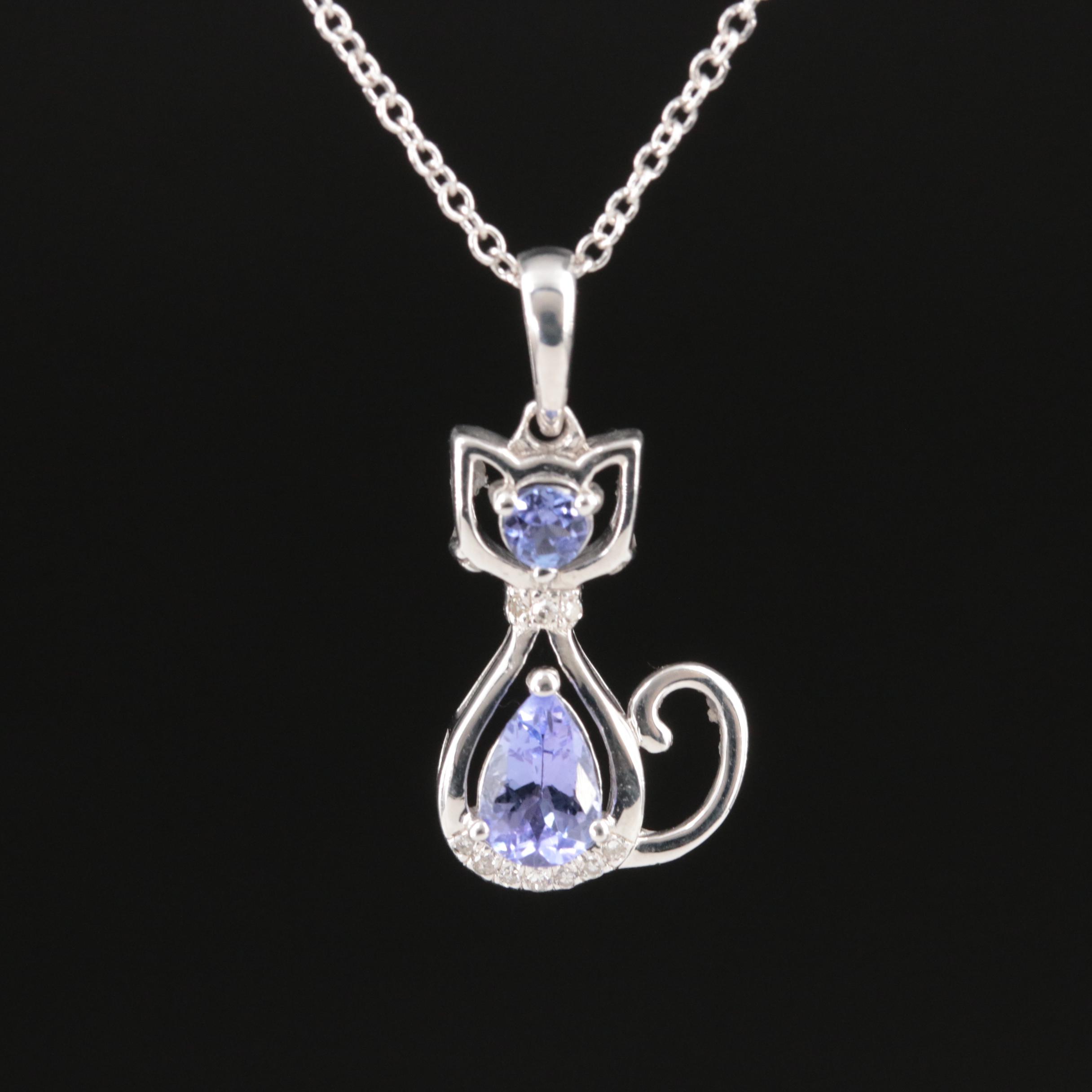 EFFY Sterling Tanzanite and Diamond Cat Pendant Necklace