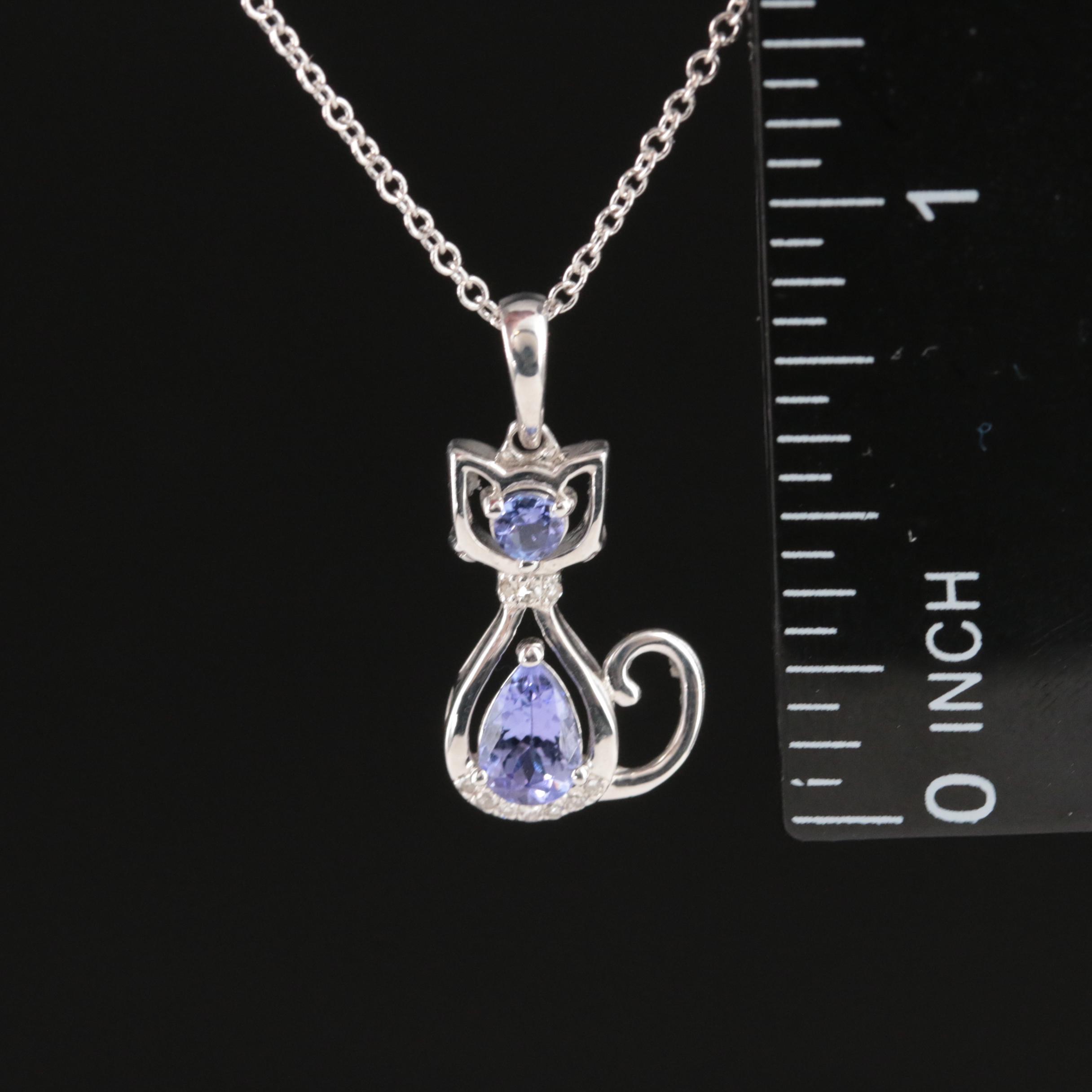 EFFY Sterling Tanzanite and Diamond Cat Pendant Necklace