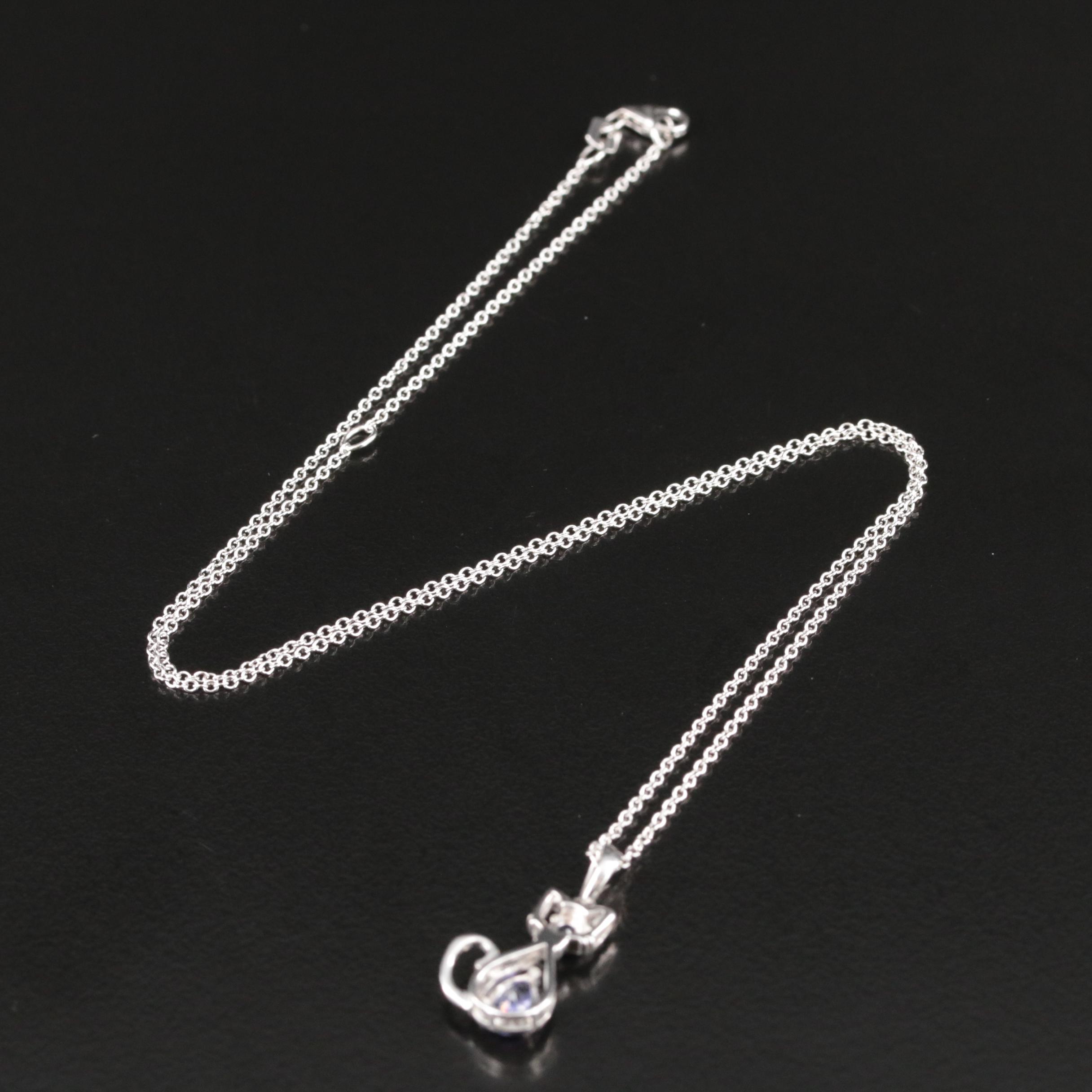EFFY Sterling Tanzanite and Diamond Cat Pendant Necklace
