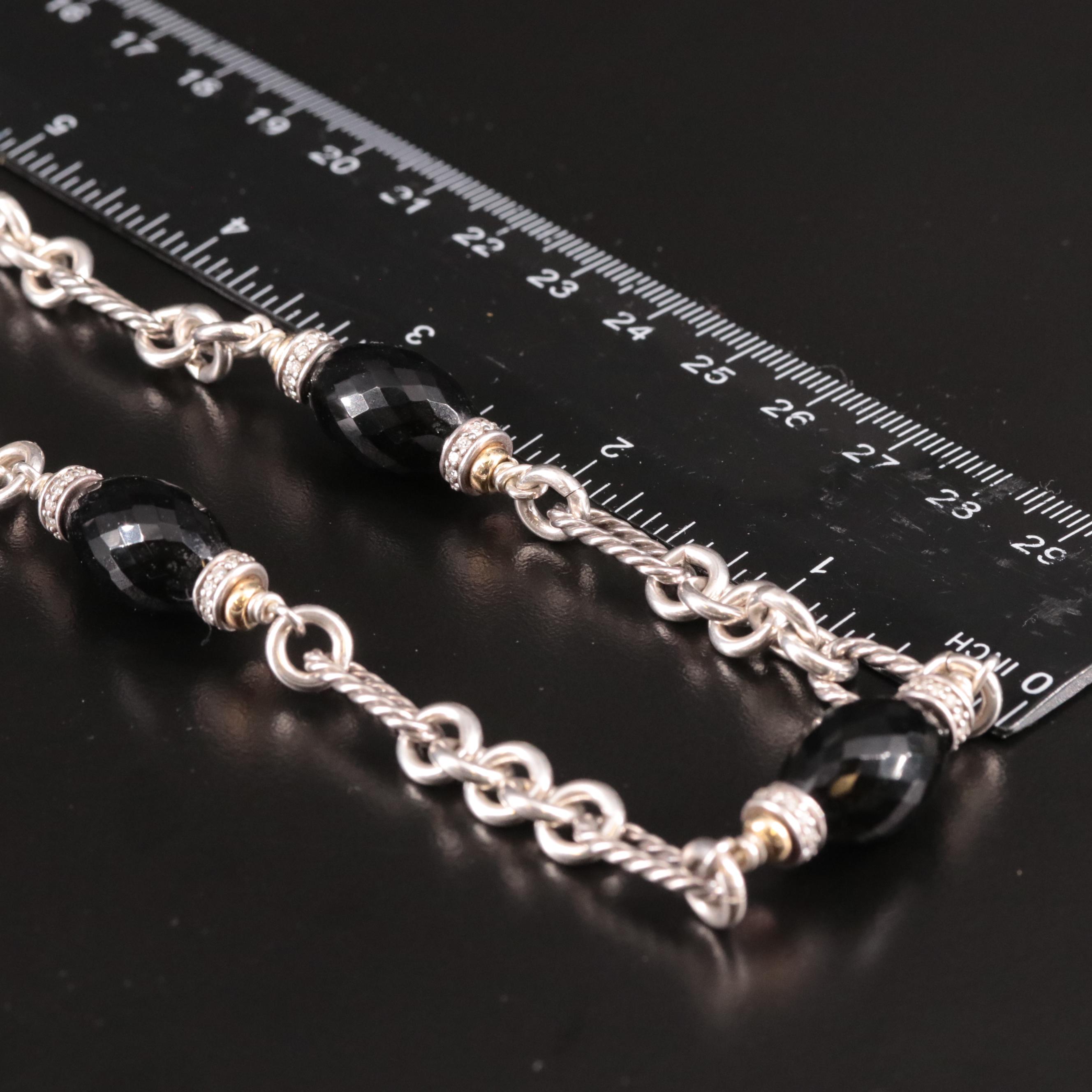 David Yurman "Figaro" Onyx and Diamond Sterling Necklace with 18K Accents