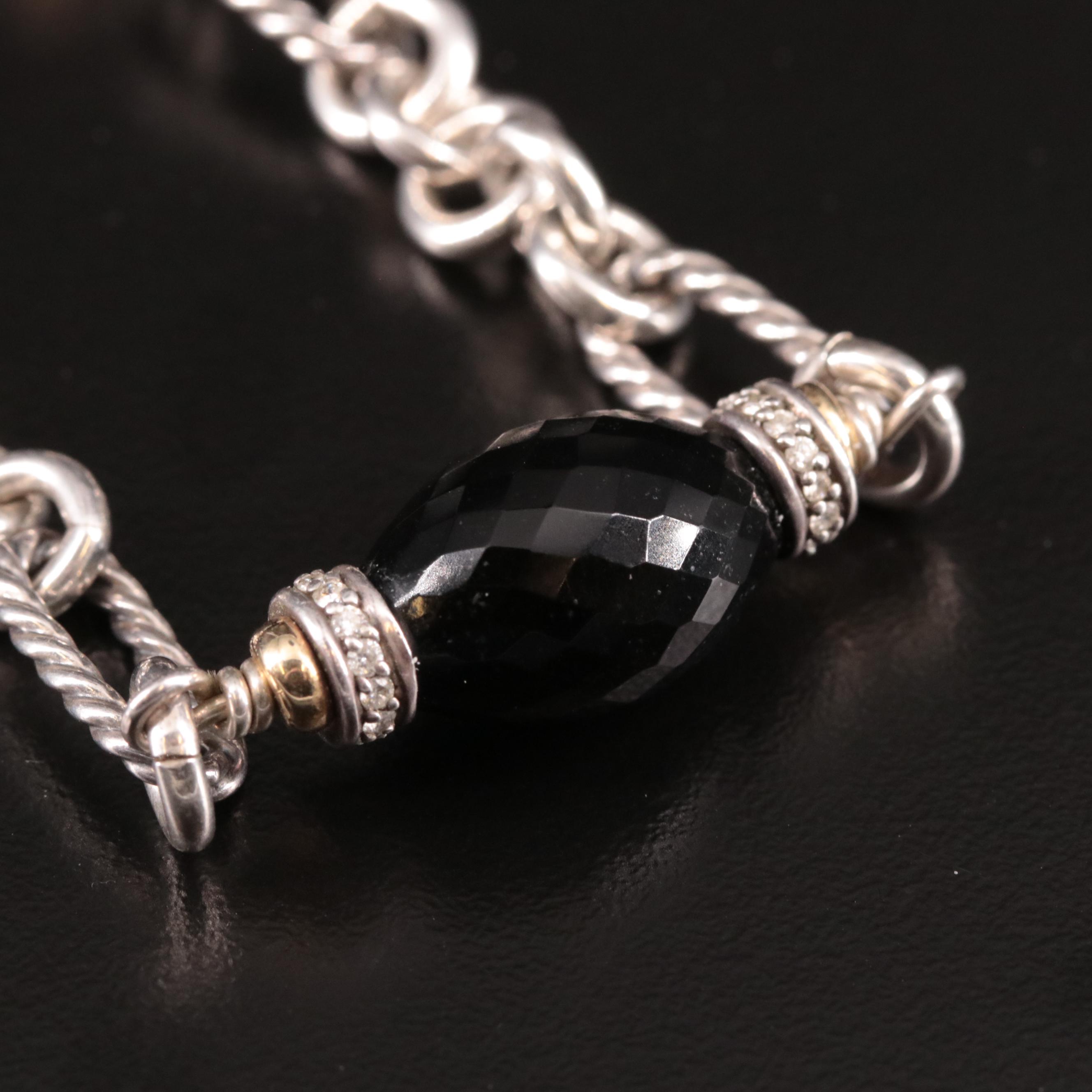 David Yurman "Figaro" Onyx and Diamond Sterling Necklace with 18K Accents