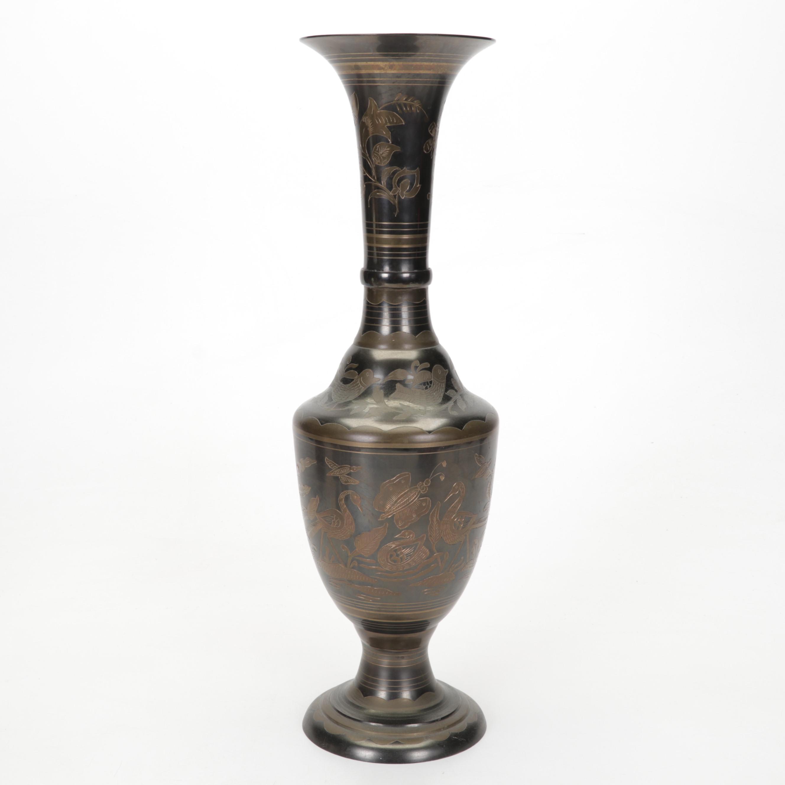 Etched Metal Vase, Brass Crane Sculpture, Duck Bookends, Salad Set and More