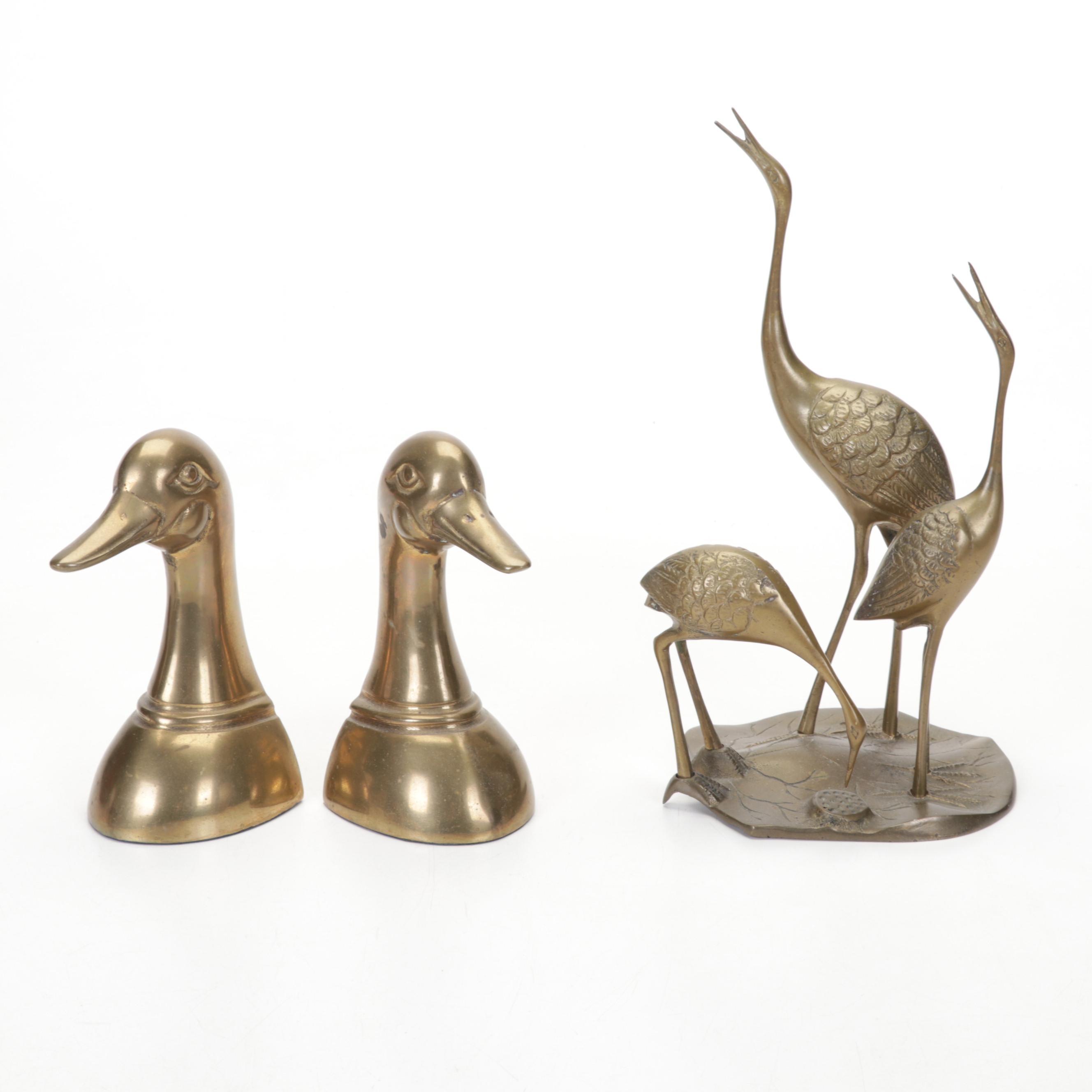 Etched Metal Vase, Brass Crane Sculpture, Duck Bookends, Salad Set and More