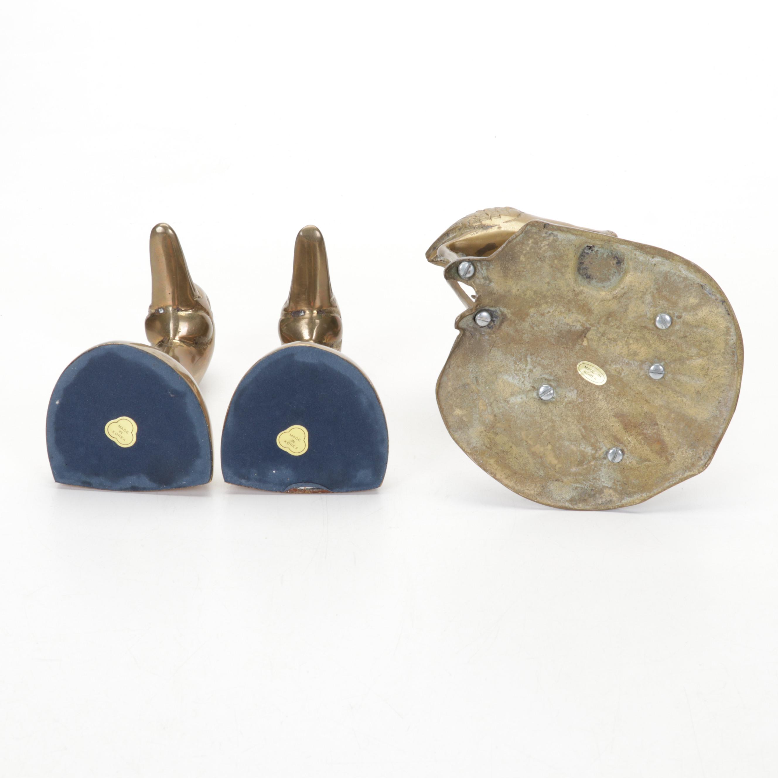 Etched Metal Vase, Brass Crane Sculpture, Duck Bookends, Salad Set and More