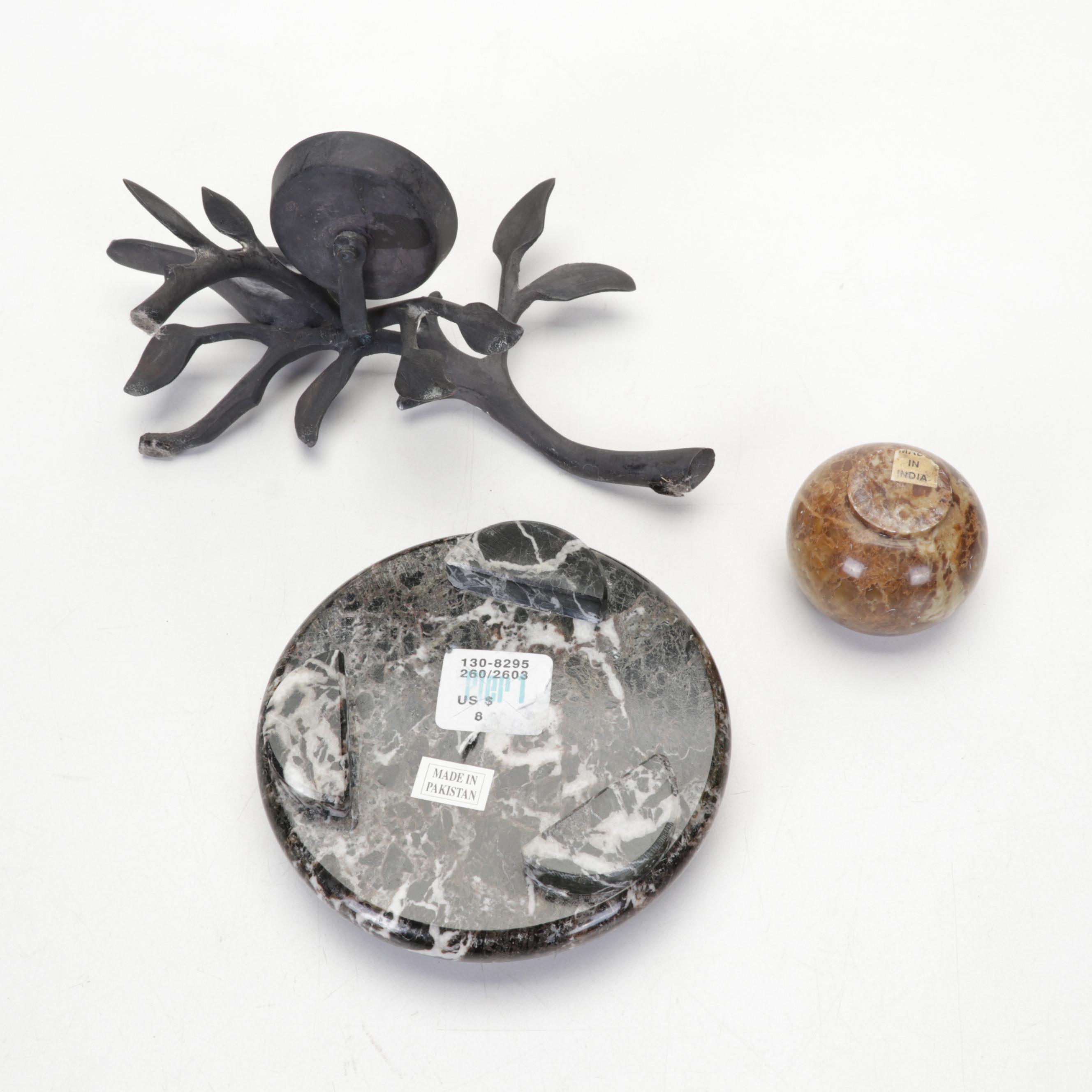 Etched Metal Vase, Brass Crane Sculpture, Duck Bookends, Salad Set and More