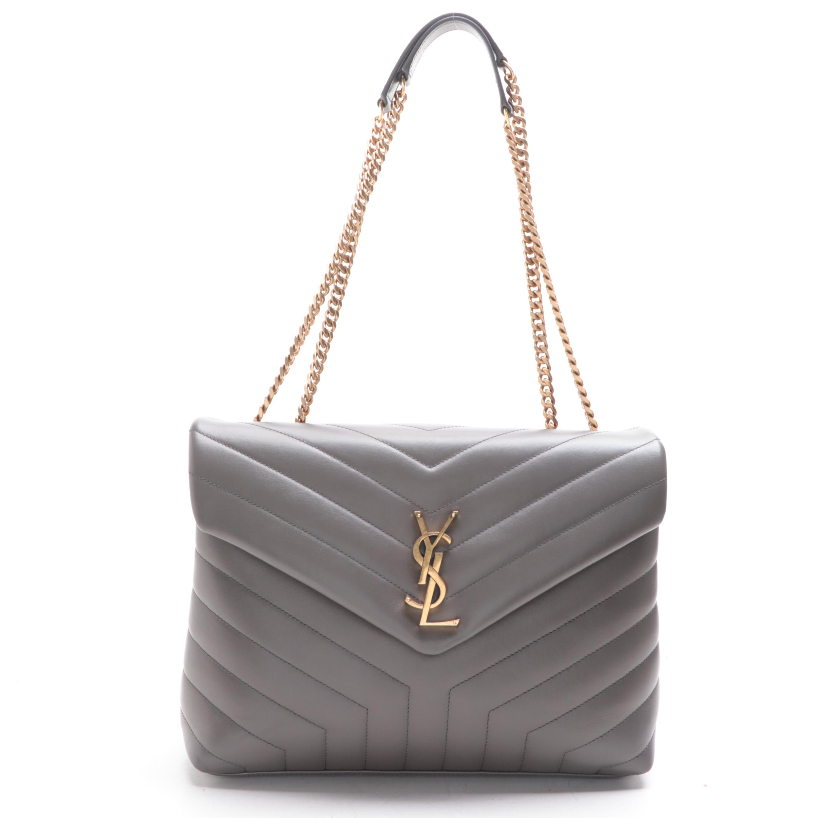 Saint Laurent Medium LouLou Chain Shoulder Bag in Chevron Quilted Leather
