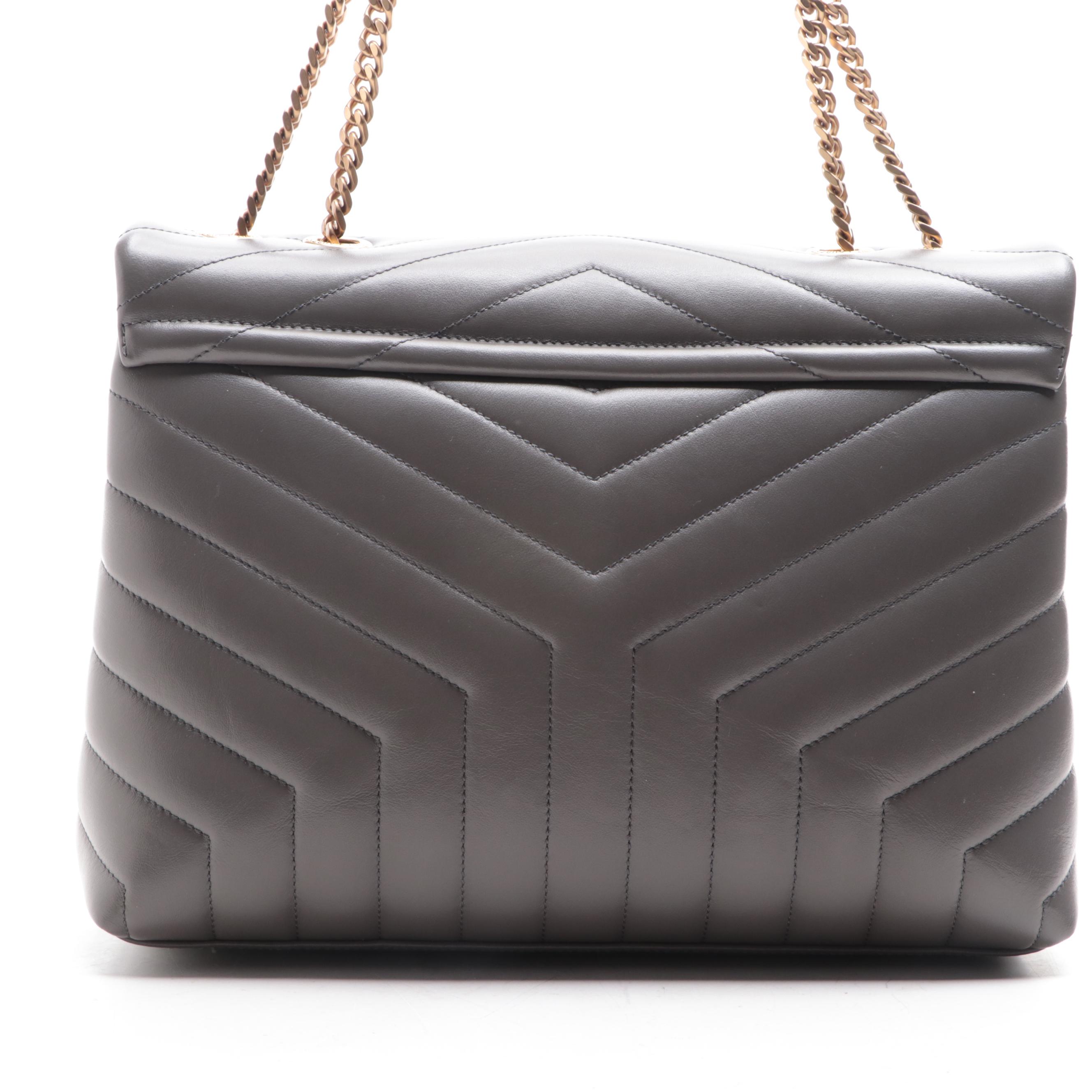 Saint Laurent Medium LouLou Chain Shoulder Bag in Chevron Quilted Leather