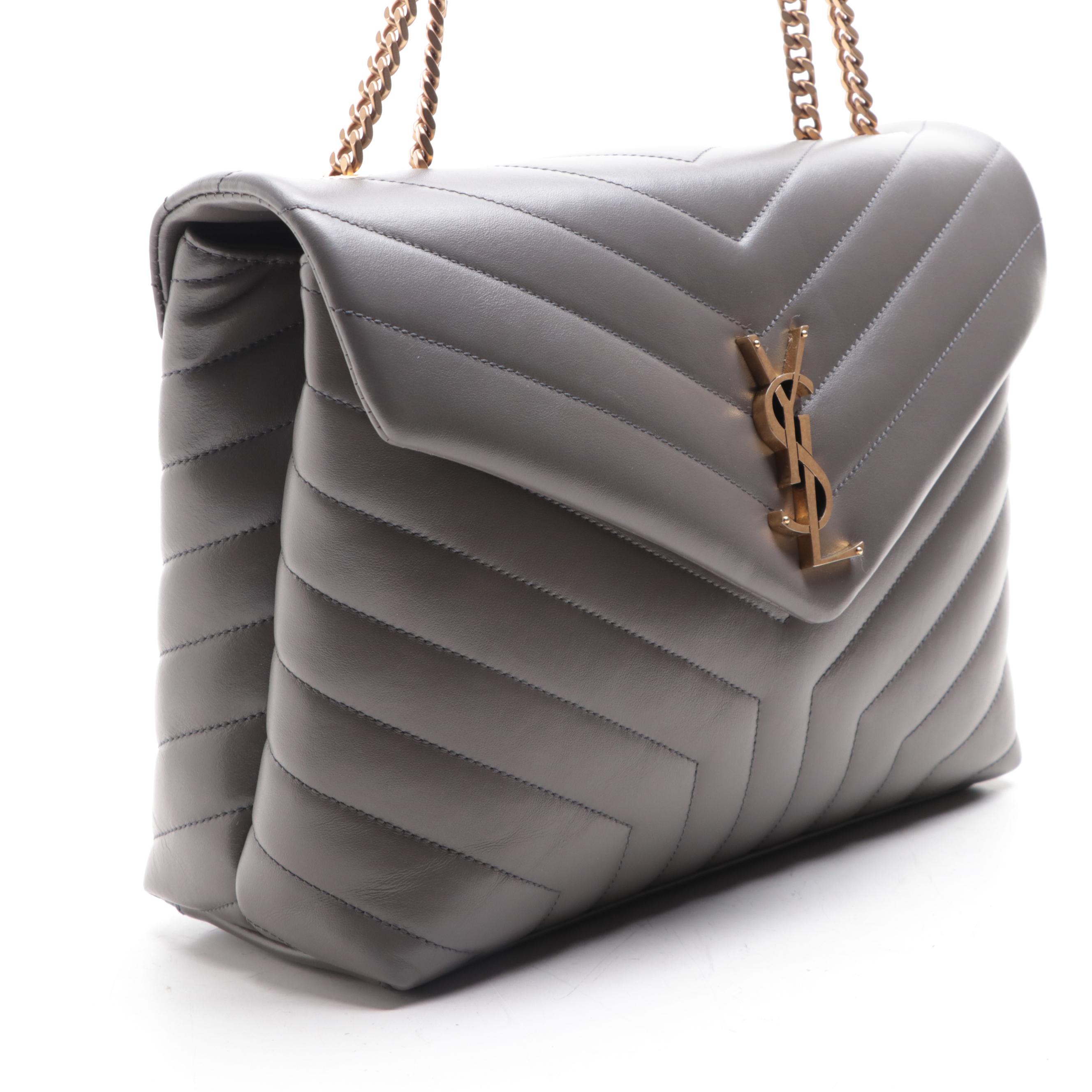 Saint Laurent Medium LouLou Chain Shoulder Bag in Chevron Quilted Leather