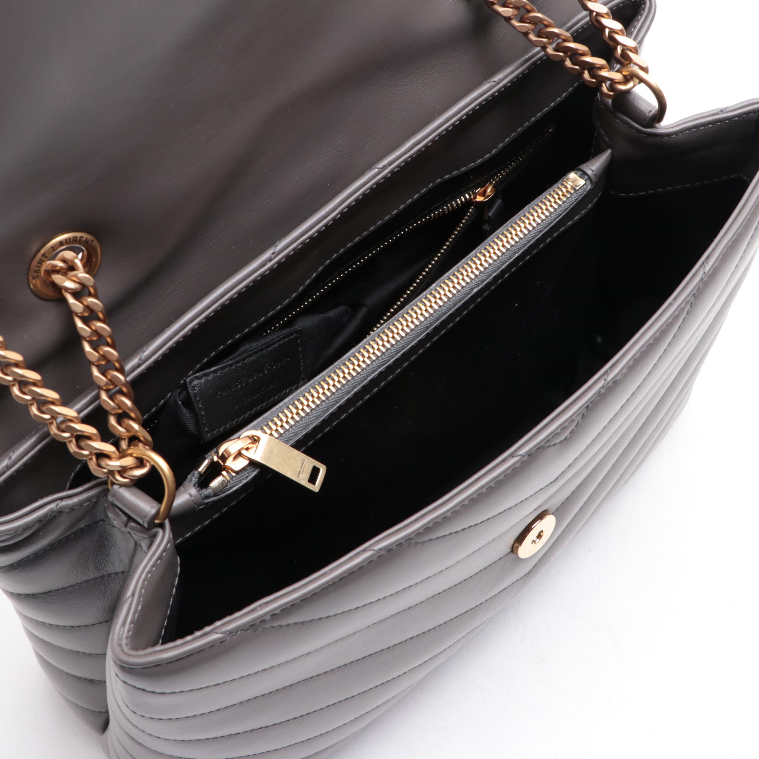 Saint Laurent Medium LouLou Chain Shoulder Bag in Chevron Quilted Leather