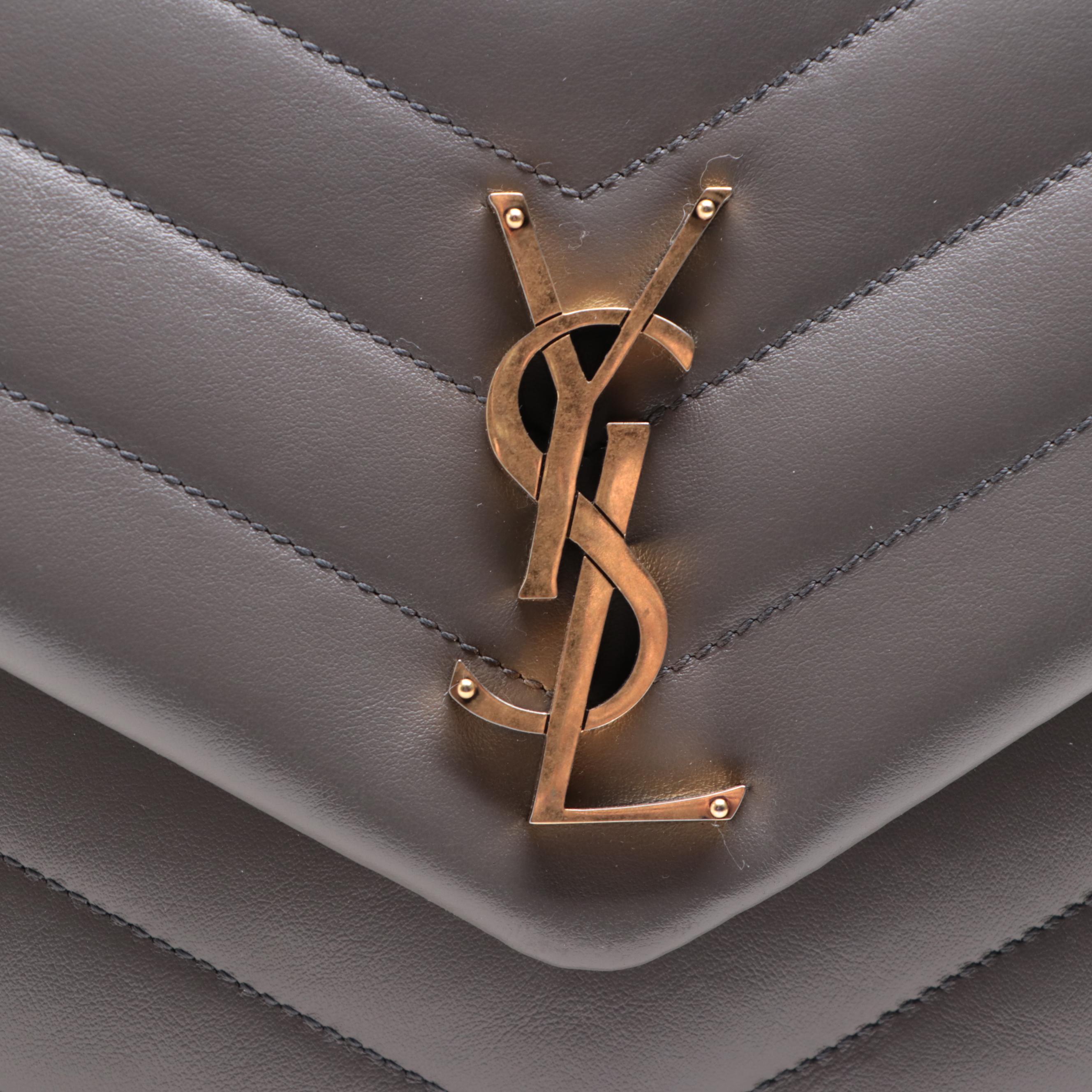 Saint Laurent Medium LouLou Chain Shoulder Bag in Chevron Quilted Leather